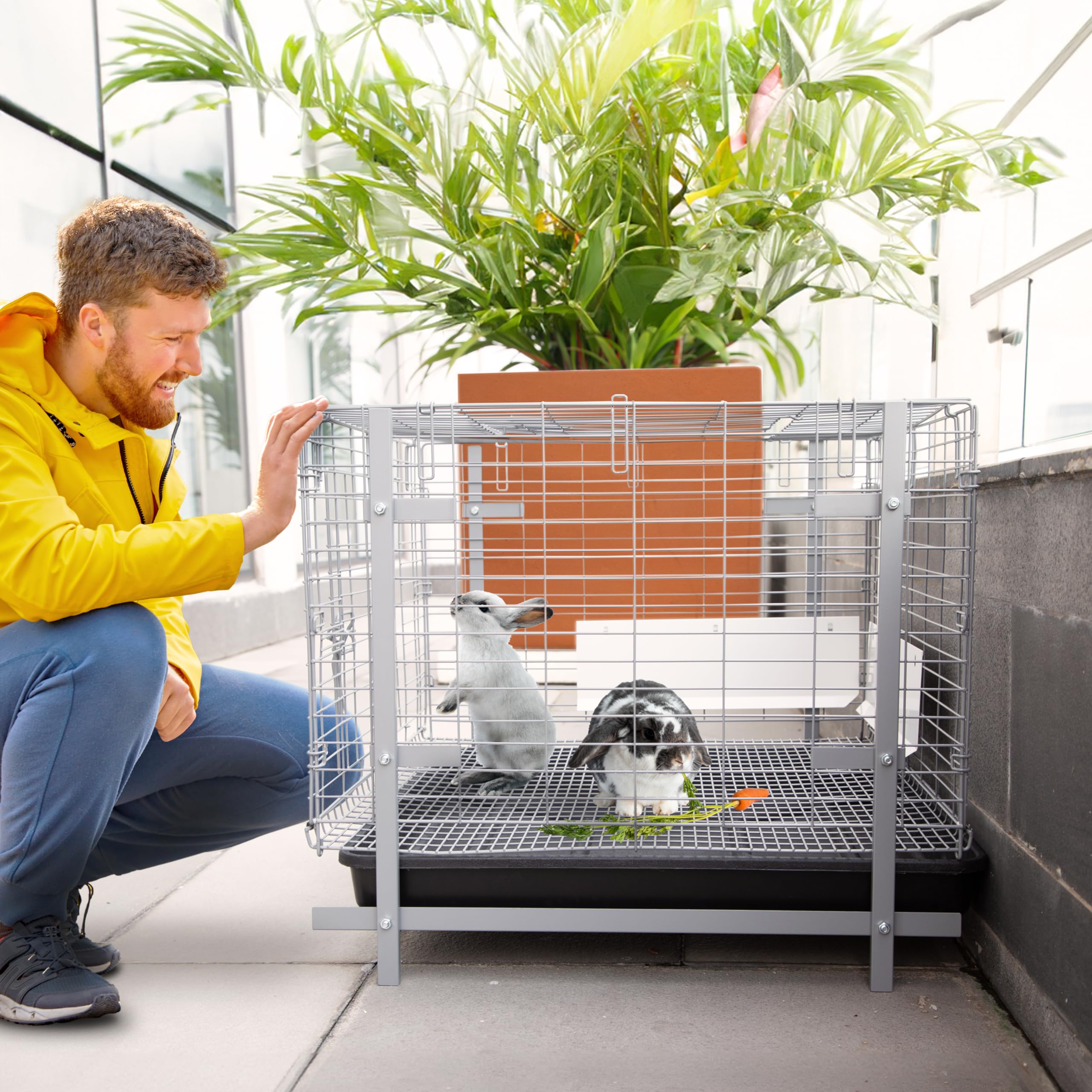 Homestead Bunny Cages With Tray - 24-Inch Easy-Clean Rabbit Cage With Enhanced Kit - Leg, Frame, & Urine Guard Included - Ideal