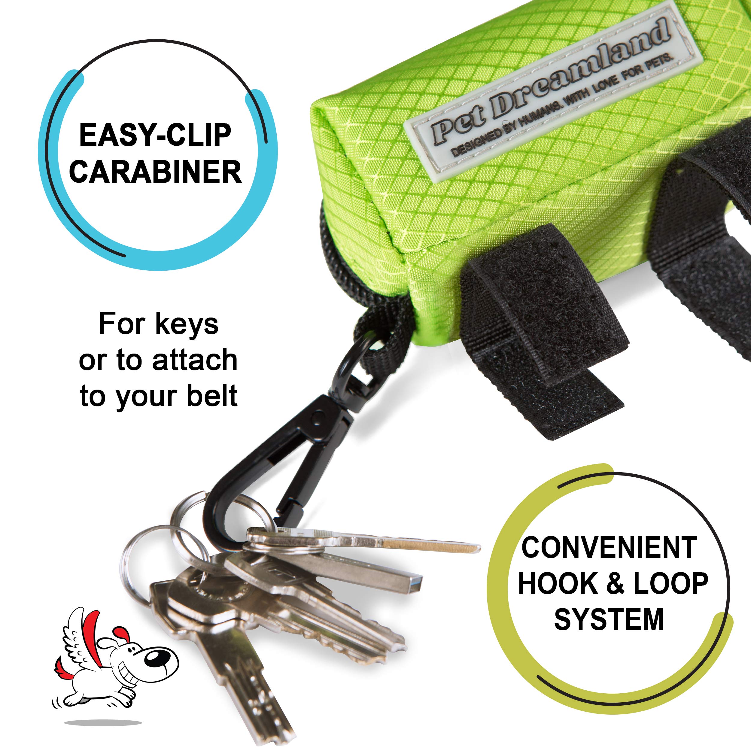 Pet Dreamland Dog Waste Bag Dispenser - Poop Bag Dispenser For Leash - Includes One Free Roll Of Doggie Poop Bags - Zippered Pou