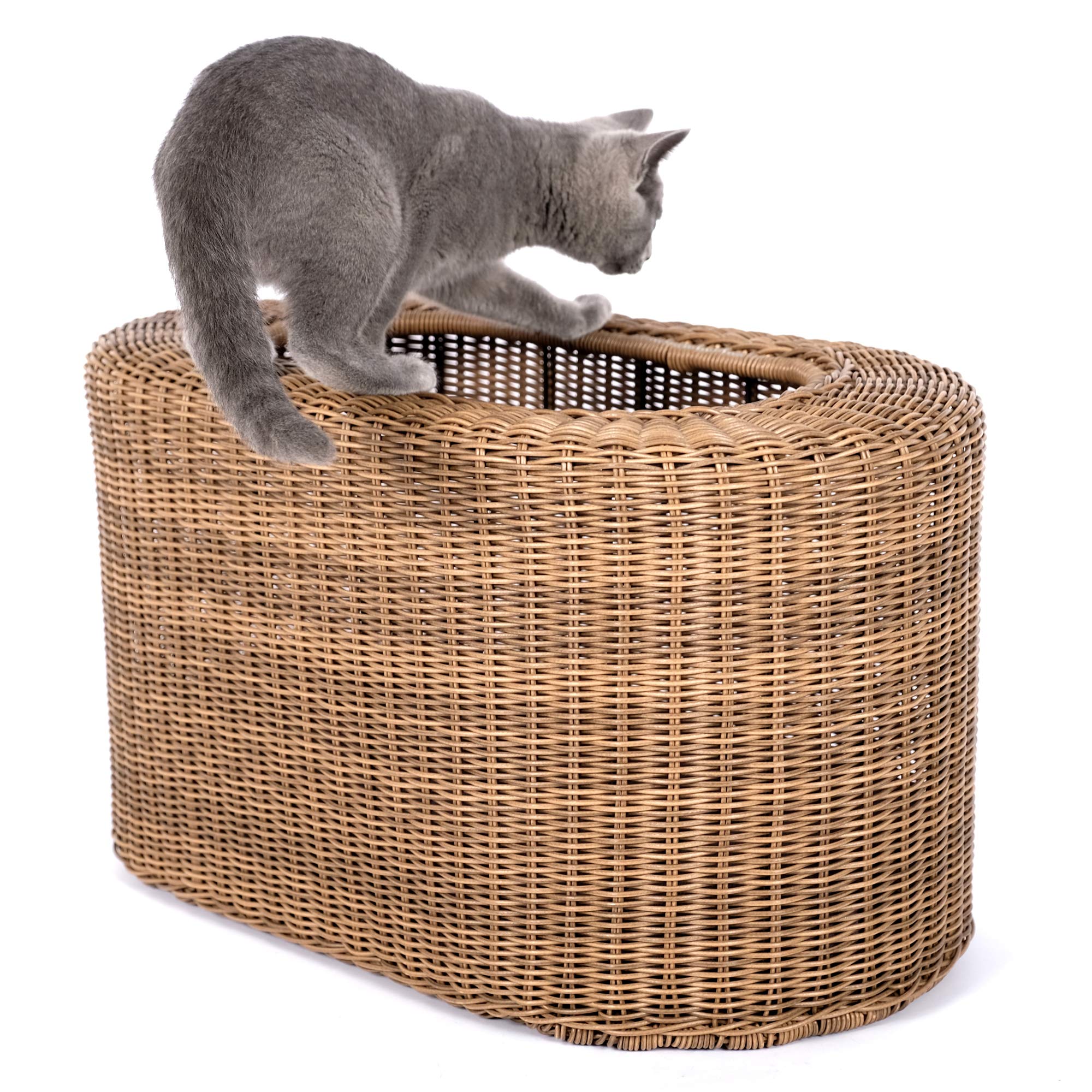 Fun Stackable Cat Condo - Interactive Play Faux Rattan Cat House With Enclosed Bed, Pet Friendly Top/Side Entries