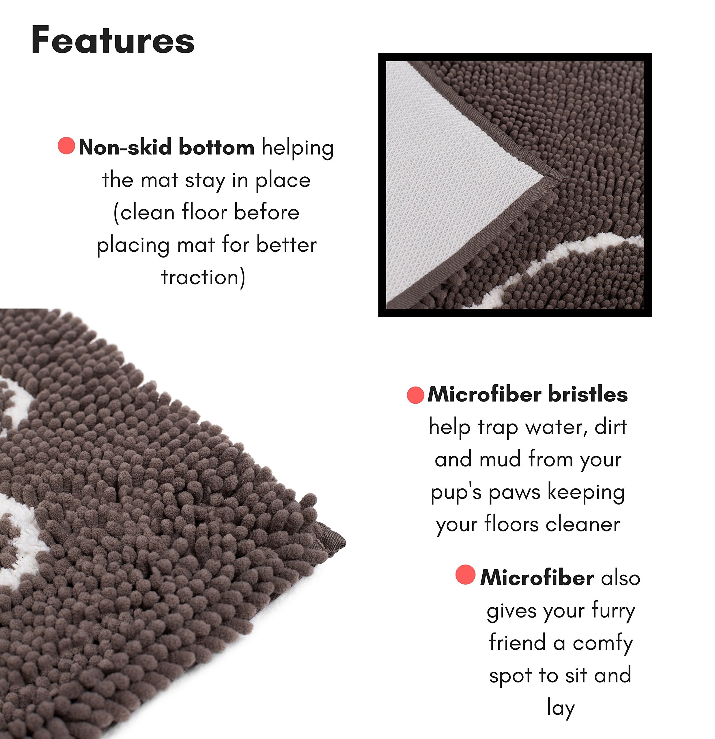 Internet'S Best Chenille Dog Doormat - 60 X 30 - Absorbent Surface - Non-Skid Bottom - Protects Floors - Grey