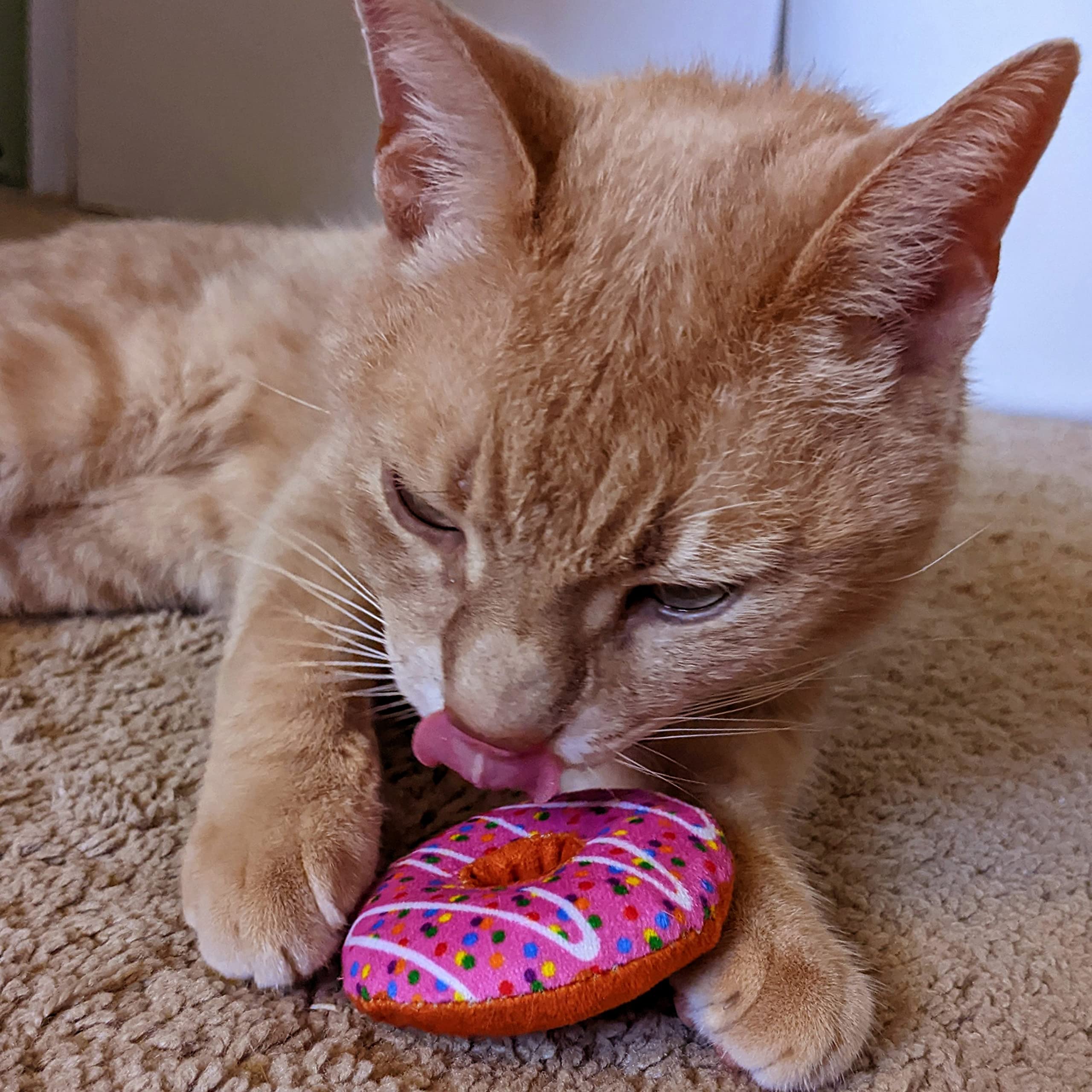 Huxley & Kent Plush Cat Toy - Strawberry Donut - Strong Catnip Filled - Plush Interactive Kitten And Cat Toy With Catnip And Cri