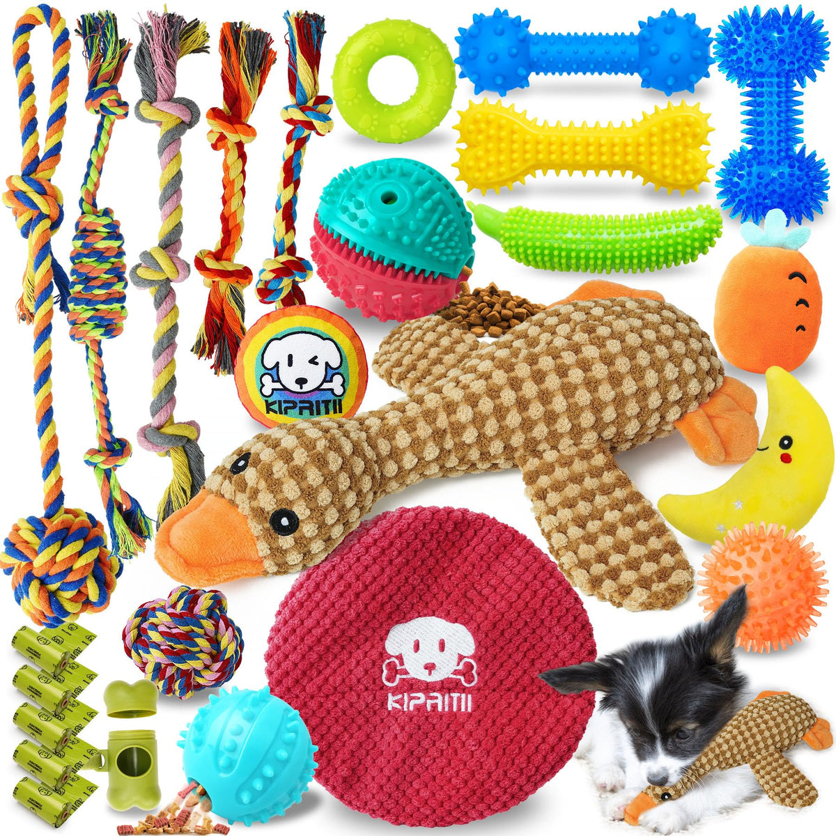 Kipritii Puppy Teething Chew Toys -25 Pack Charming Puppy Toys Dog Chew Toys With Rope Toys, Dog Treat Balls & Dog Squeaky Toy For Puppy And Small Dogs