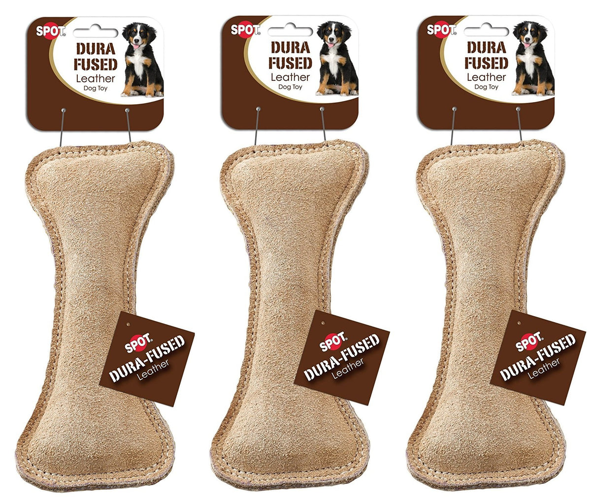 Ethical Pet Dura Fused Leather Bone Dog Toy, 7-Inch (3 Bones)