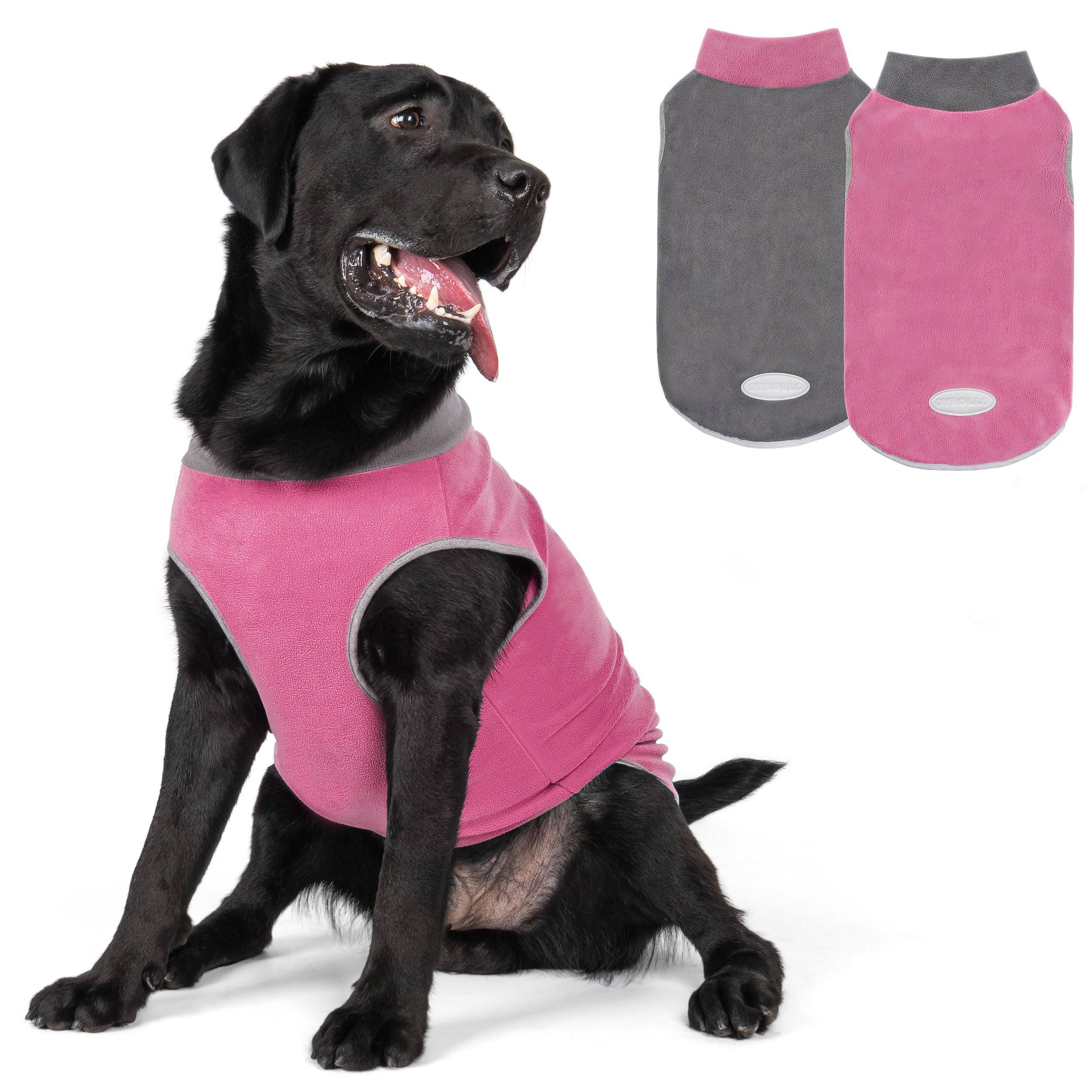 Cyeollo 2 Pack Dog Sweater - Fleece Vest & Pullover Dog Sweatshirt For Large Dogs - Reflective, Lightweight, Pink & Grey, Girl P
