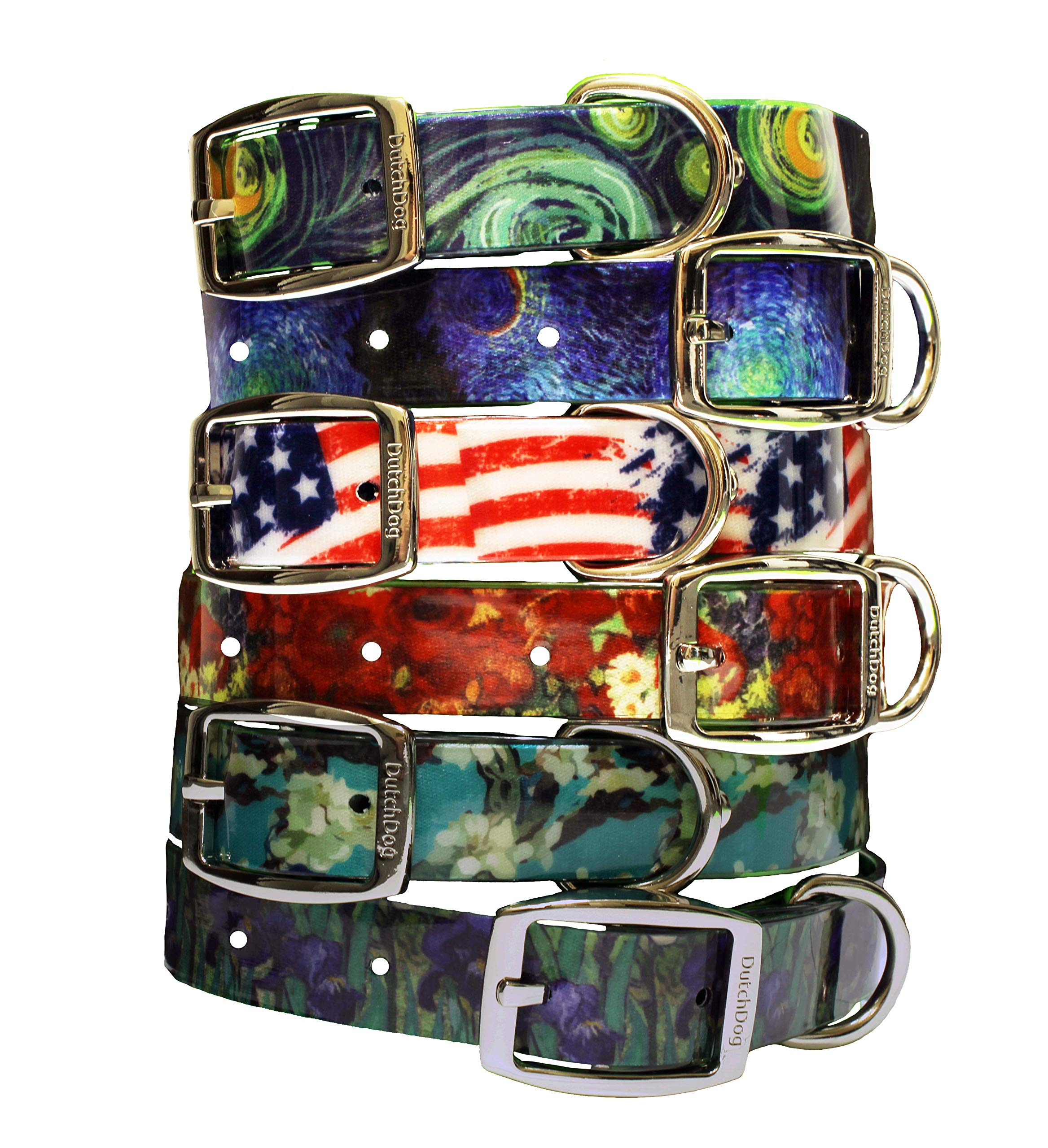 Dutch Dog Amsterdam Waterproof Dog Collar Van Gogh Irises 16-25 Inch, Blue/Green, Large (Ddclir25)