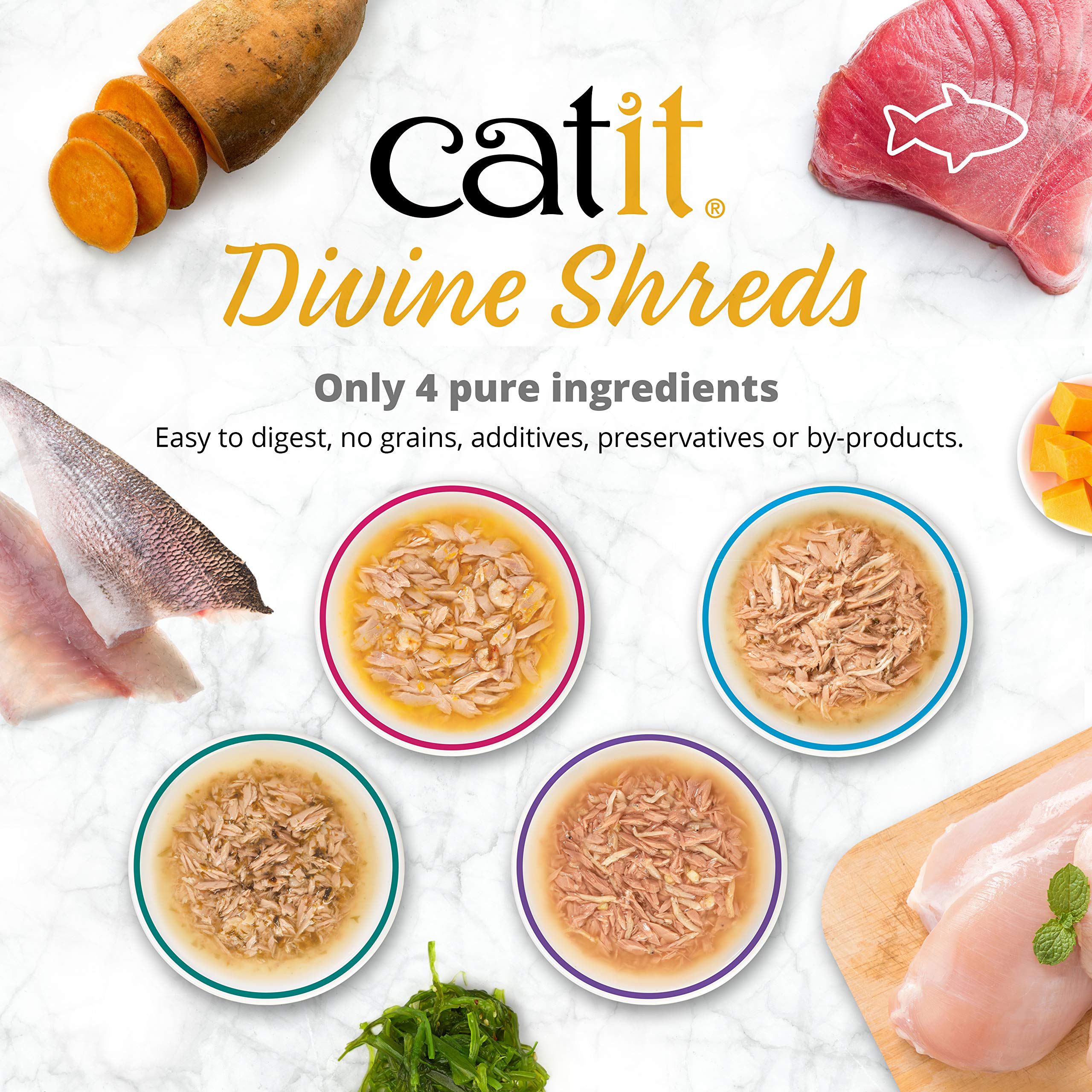 Catit Divine Shreds Premium Cat Food Topper, Tuna with Shrimp & Pumpkin