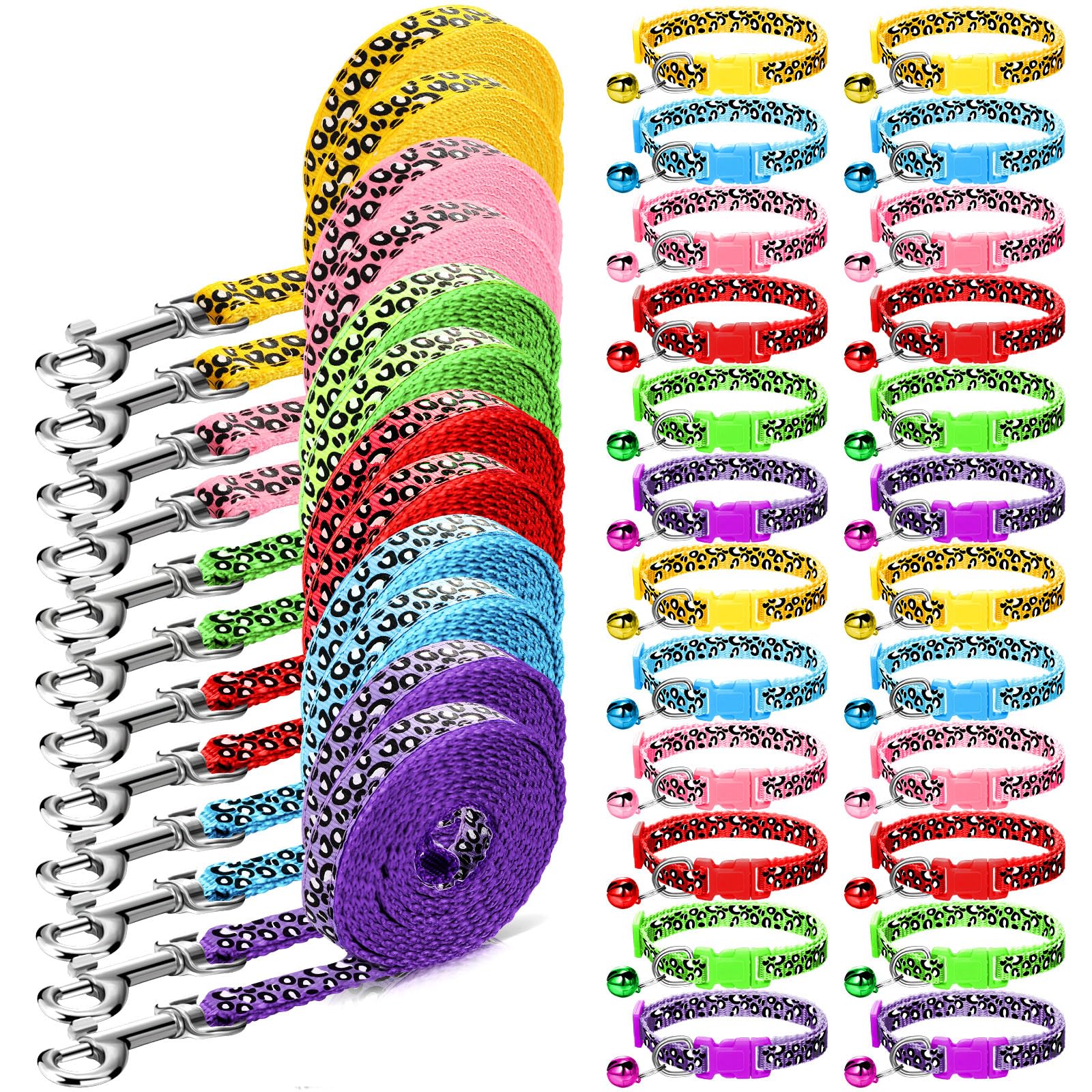 Amylove 48 Pcs Dog Collar And Leash Set, Polypropylene Adjustable Puppy Collars For Medium Dogs Small Pet Puppy Walking Training