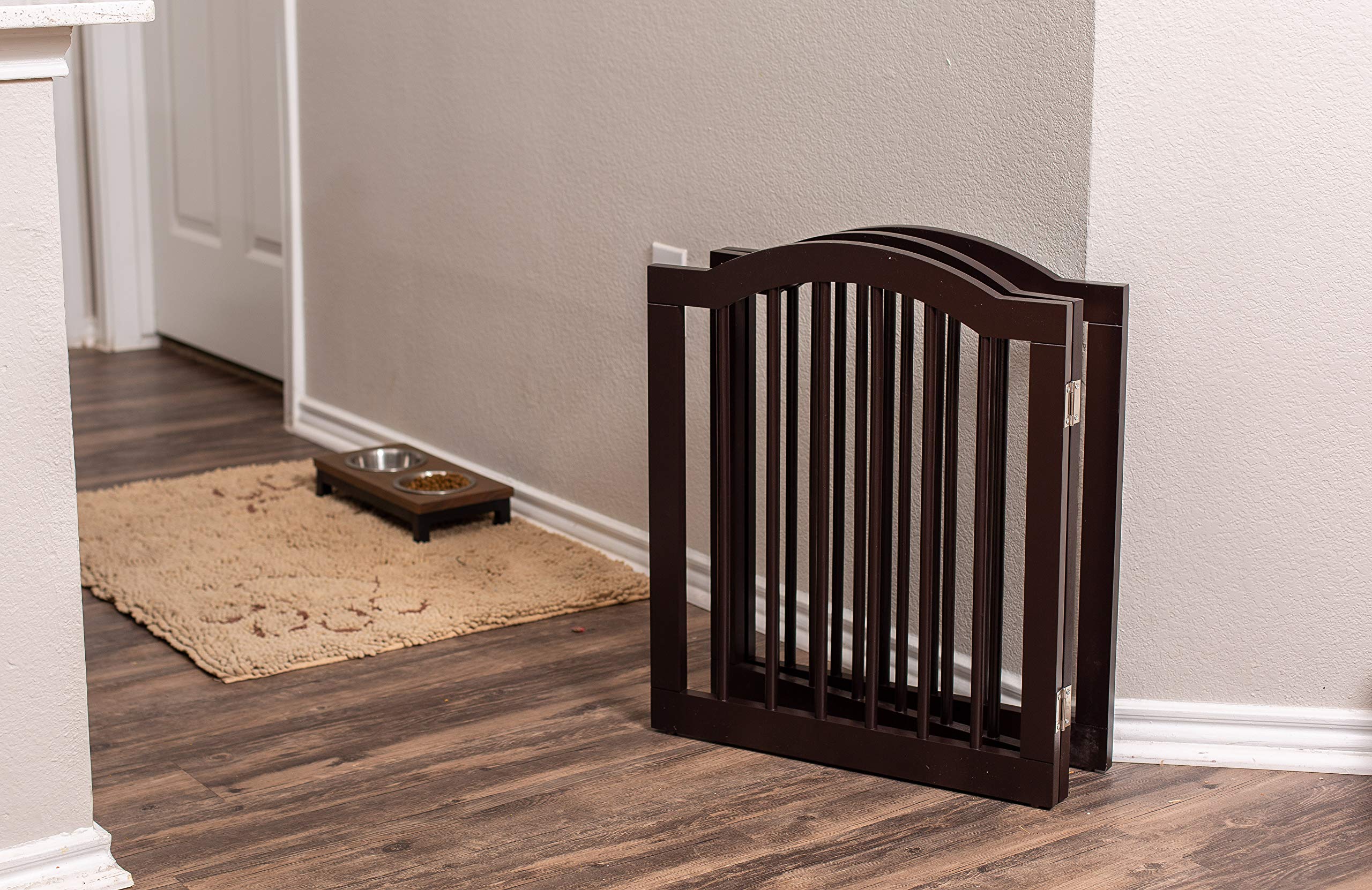 Internet'S Best Arched Top Dog Gate | 3 Panel, 24' H Wooden Pet Barrier For Dogs Or Cats | Freestanding Folding Room Divider For Doorways, Hallways, Stairs, And Porch | Portable, Extra Wide | Espresso