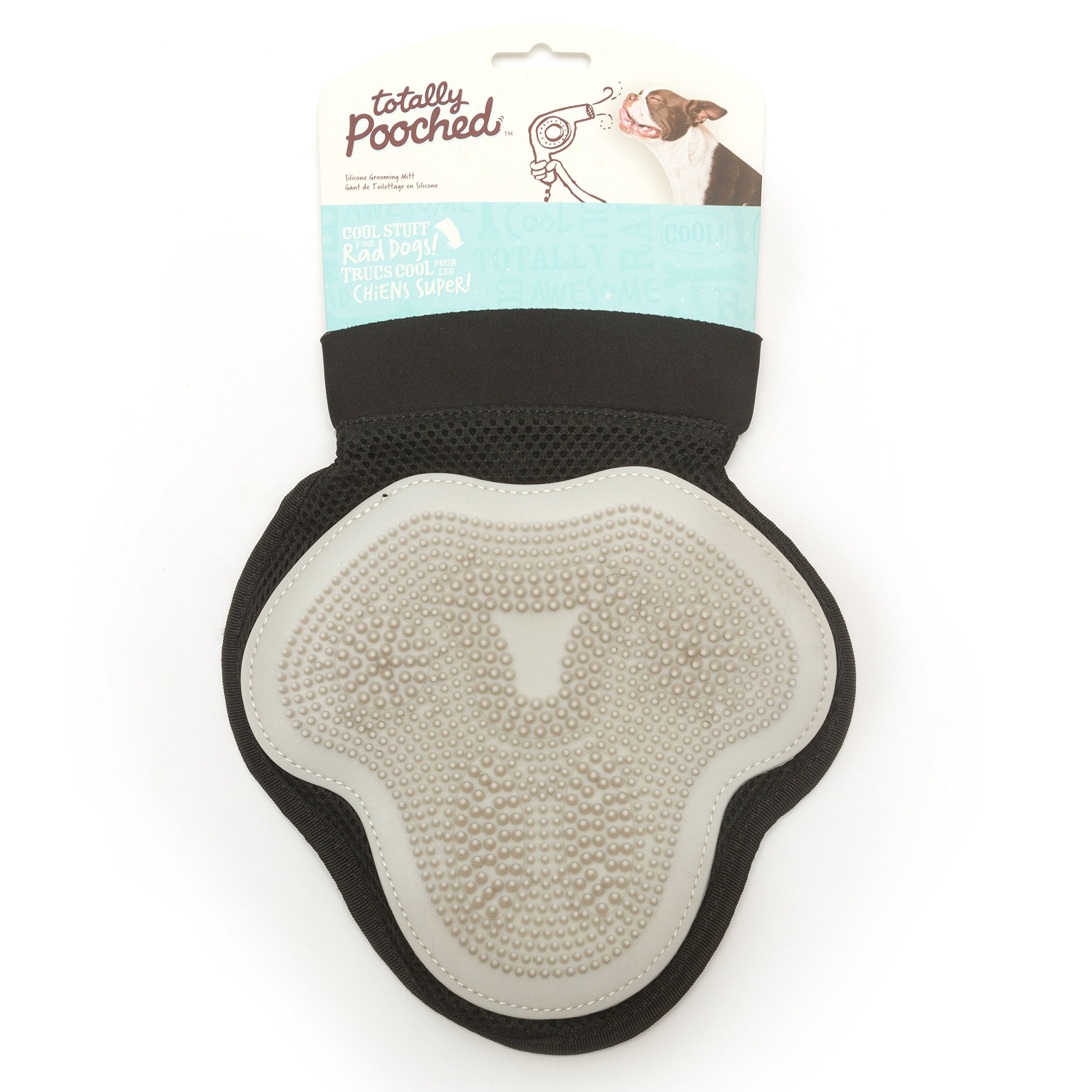 Totally Pooched Reversible Silicone Pet Grooming Glove For Gentle Massage, Bathing And Hair Removal, One Size, Grey