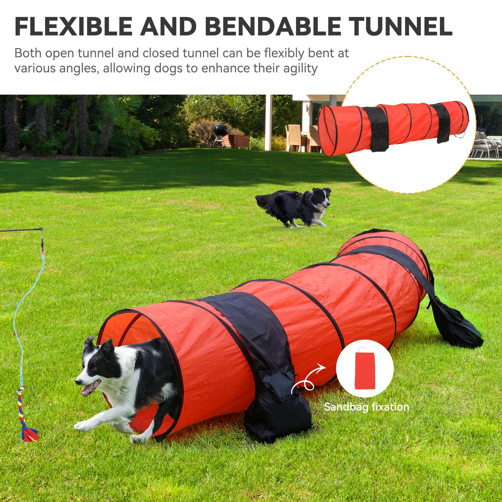 Yitahome Dog Agility Training Equipments: Includes Flirt Pole Accessorie, 3 Flying Discs, 1 Agility Tunnel, 2 Jumps, 6 Weave Pol