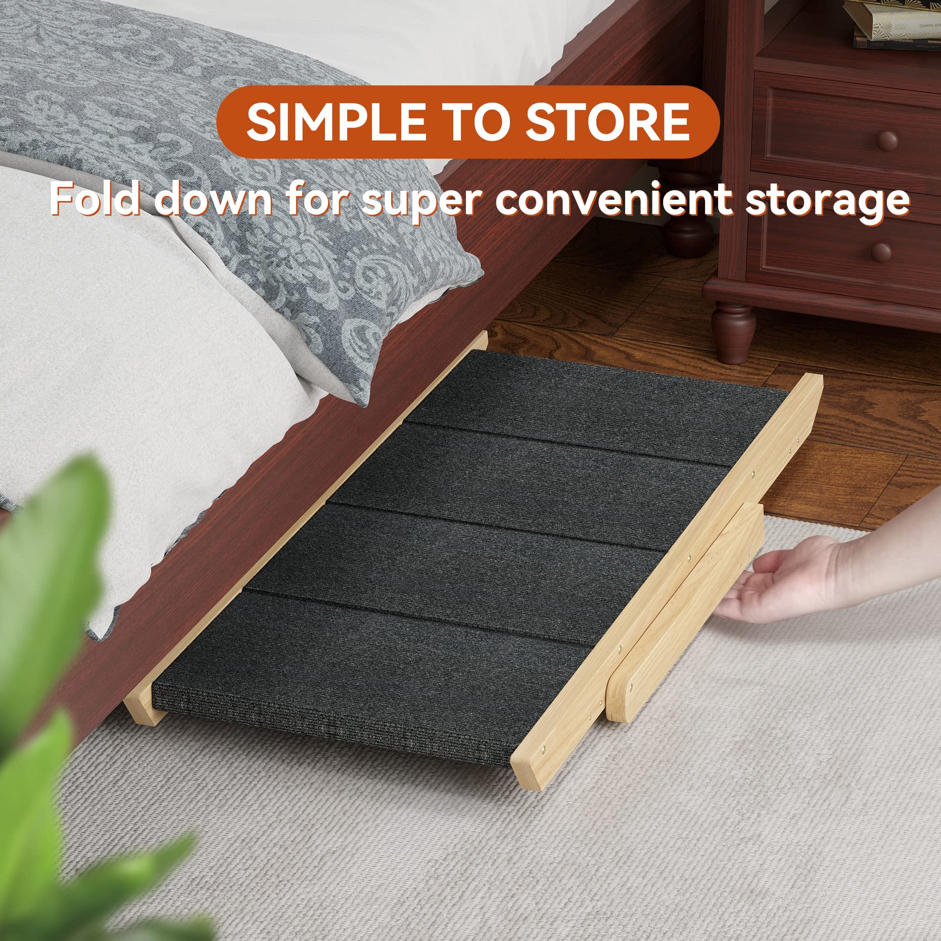 Runlexi Pet Stairs/Steps, Large Dogs Steps For High Beds, Sofa, Couch, Car, 2-In-1 Foldable Wood Dog Ramp With Non-Slip Pads, Sa