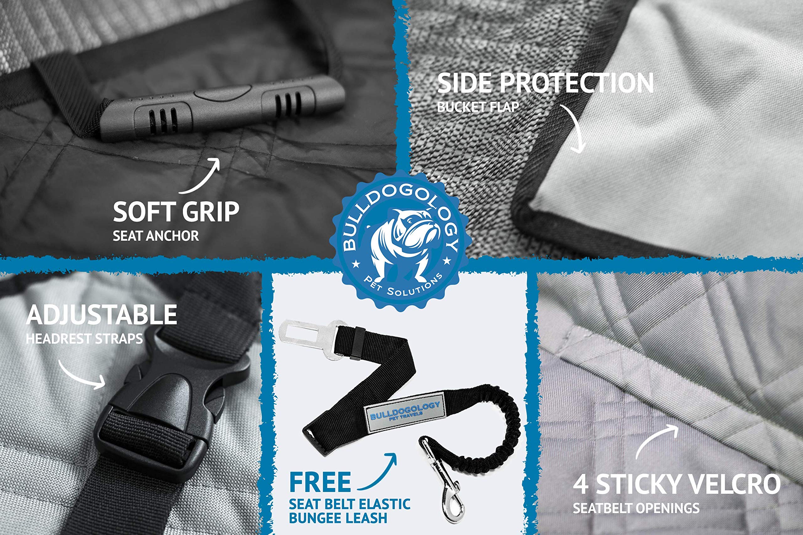 Bulldogology Dog Car Seat Cover Waterproof Heavy Duty Bench Dog Hammock Backseat Protector From Hair, Muddy Paws, Scratches - Pe