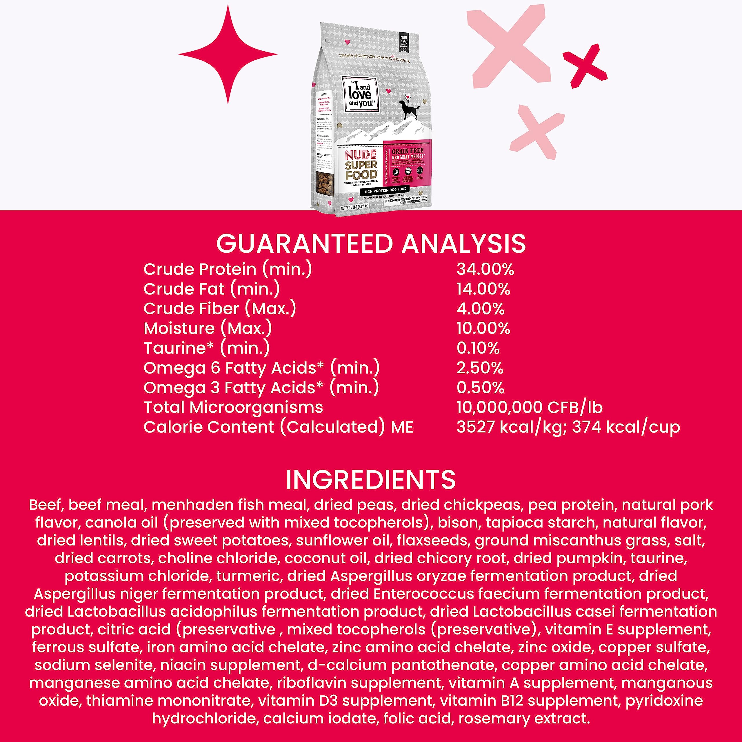 I and love and you Nude Superfood Dry Dog Food - Grain Free Kibble, Prebiotics & Probiotics, Pork, 5-Pound