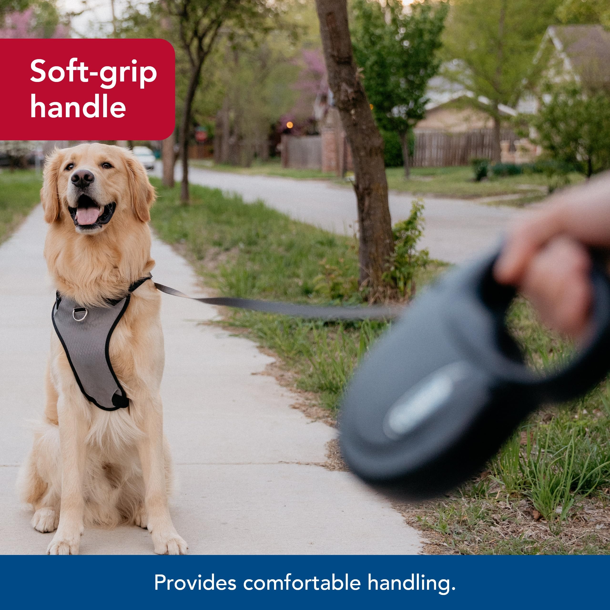 Coastal Pet Power Walker Dog Retractable Leash - Reflective Dog Leash - Stop-And-Release Control Button - Comfort Grip Handle - Black - X-Small