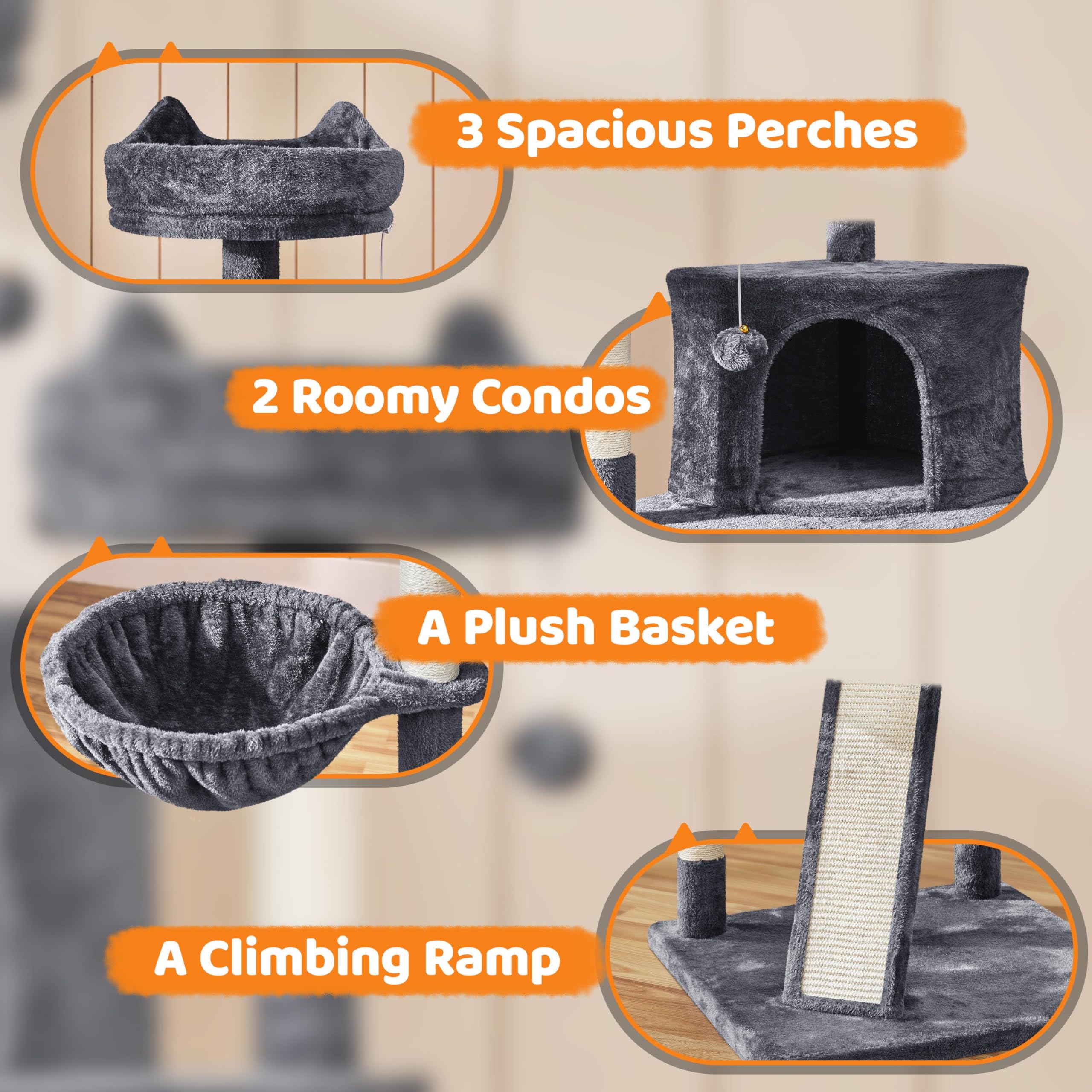 Topeakmart Large Cat Tower Cat Tree With Caves Condos, Platforms Scratching Board & Scratching Posts As Cat Activity Center, Pet