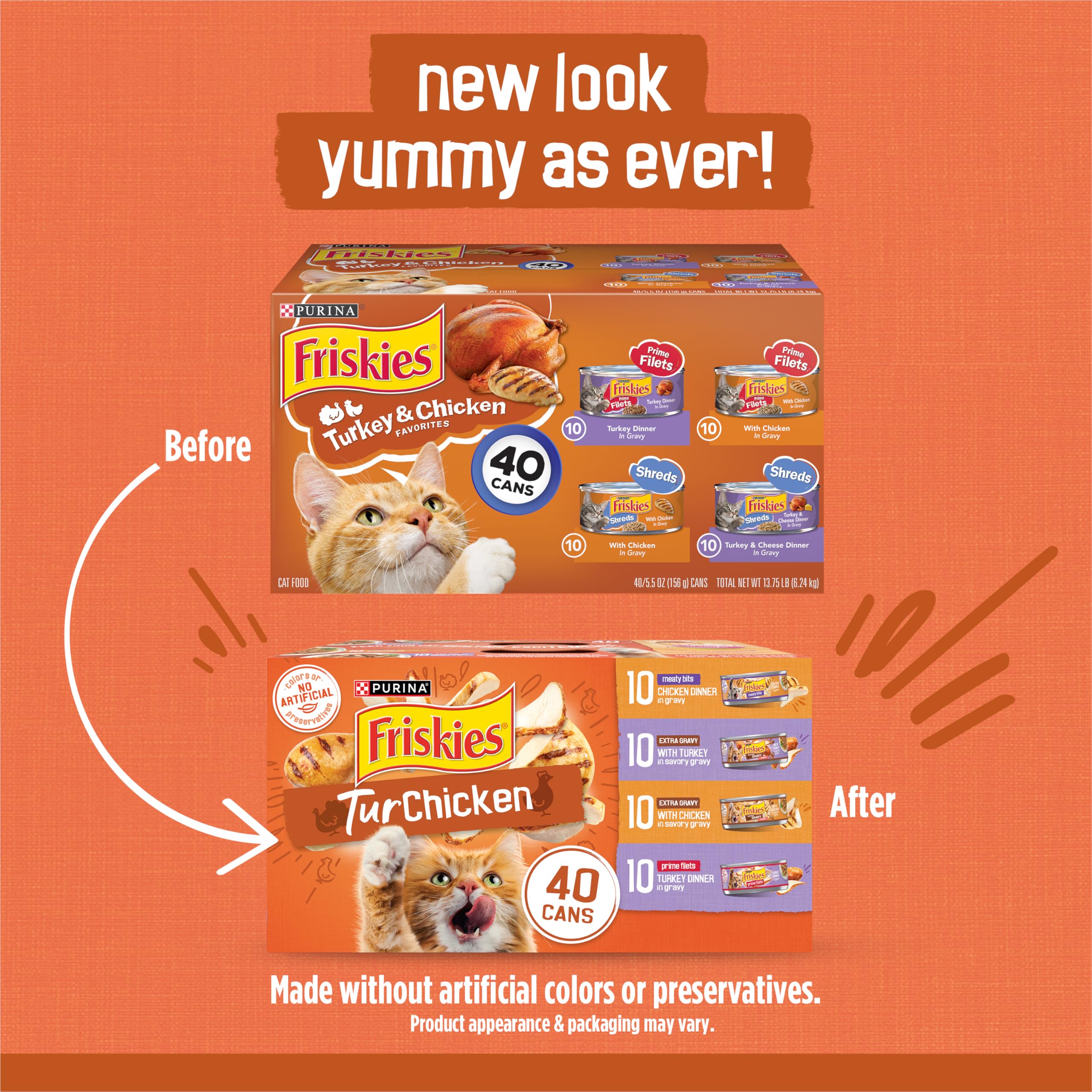 Purina Friskies Wet Cat Food Gravy Variety Pack, TurChicken Extra Gravy Chunky, Meaty Bits and Prime Filets - (Pack of 40) 5.5 o