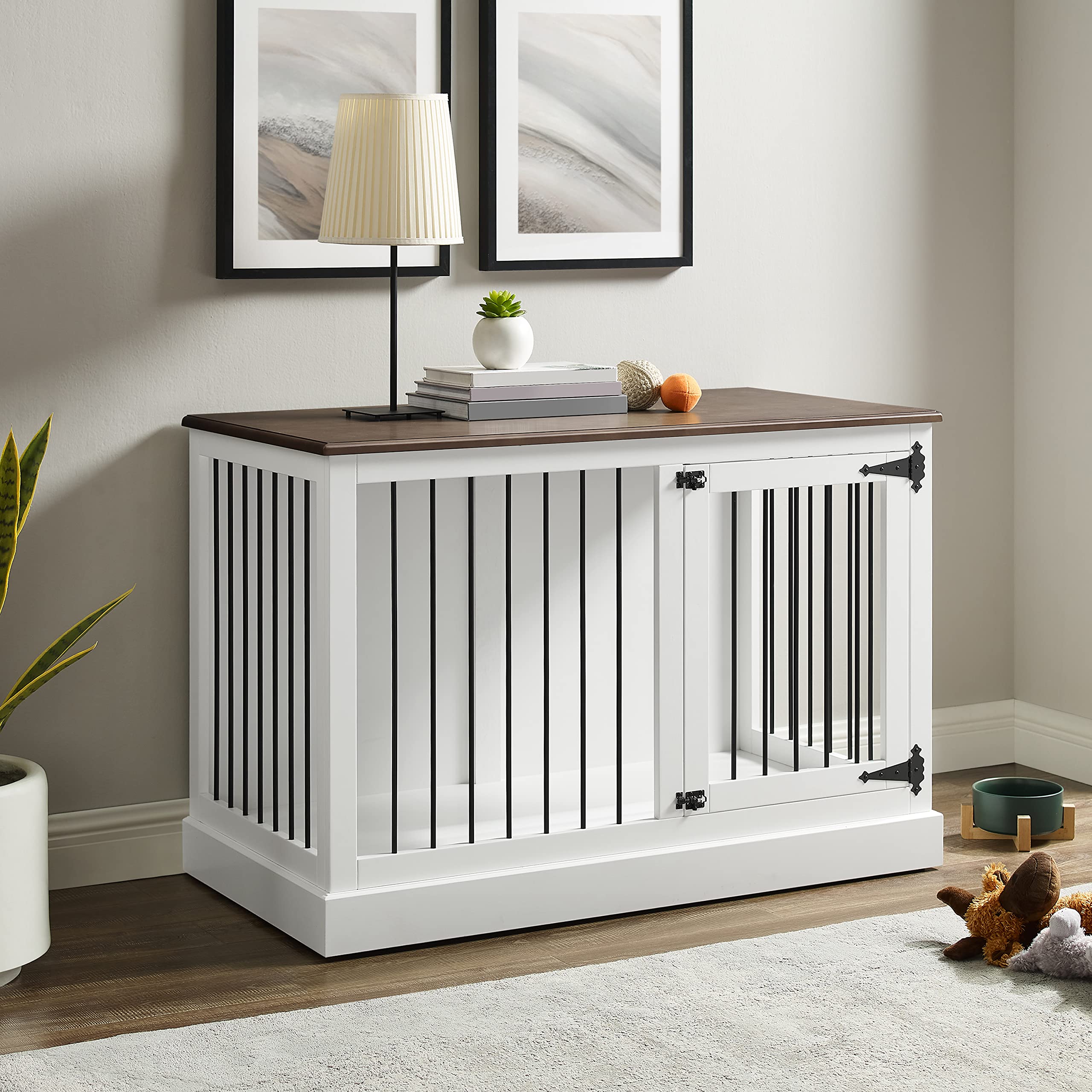 Crosley Furniture Winslow Small Dog Crate Credenza, 44.5"x30"x30.3", Engineered Wood, White, Model CF4502-WH