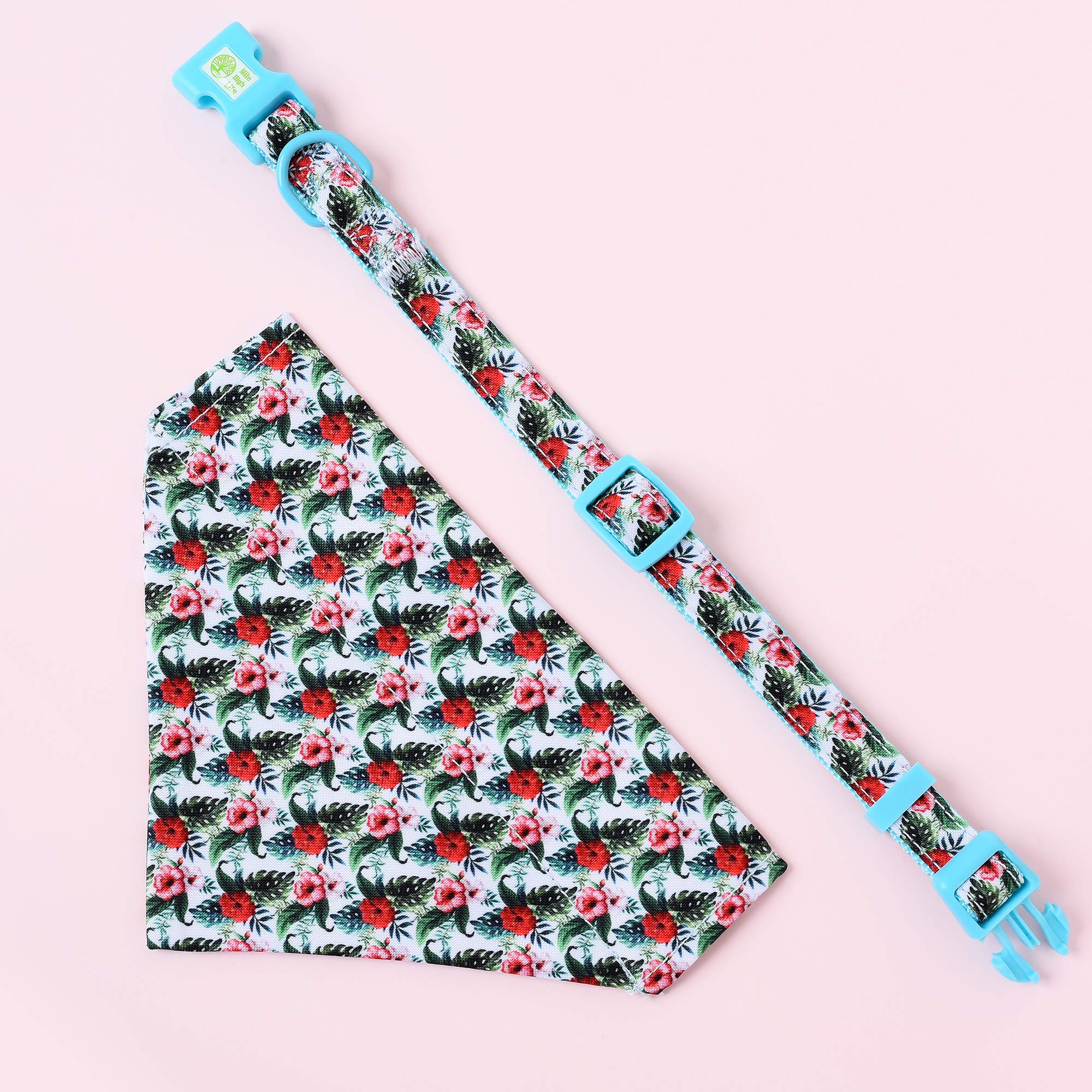 Mile High Life Cute Bandana Collar | Soft Poly Cotton Fabric Collar For Small Dogs | Flower & Fruit Pattern(Wild Rose, Bandana-S