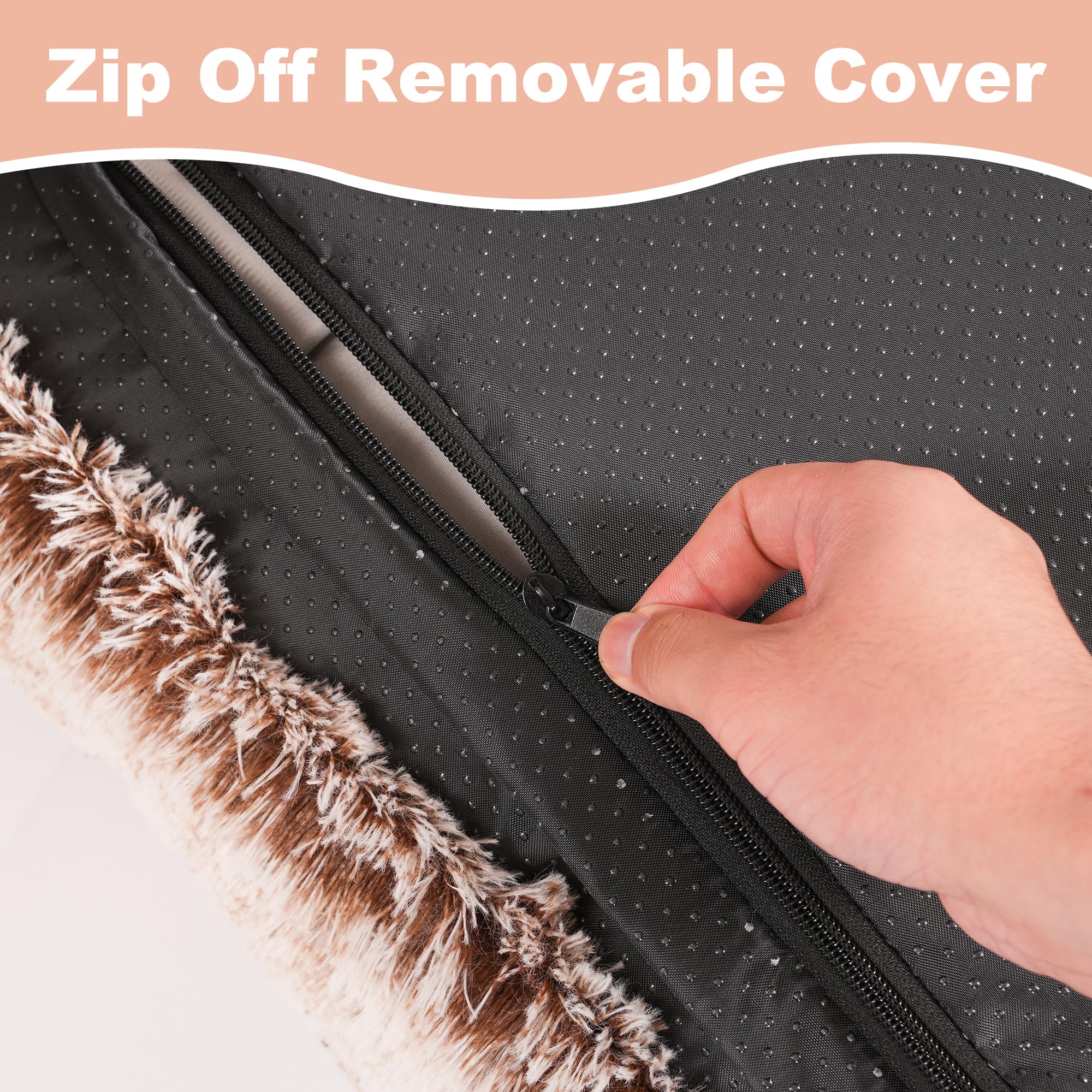 Bedfolks Waterproof Crate Bed, Plush Dog & Cat Bed With Removable Washable Cover, Faux Fur Kennel Pad, 21''X13'', Brown