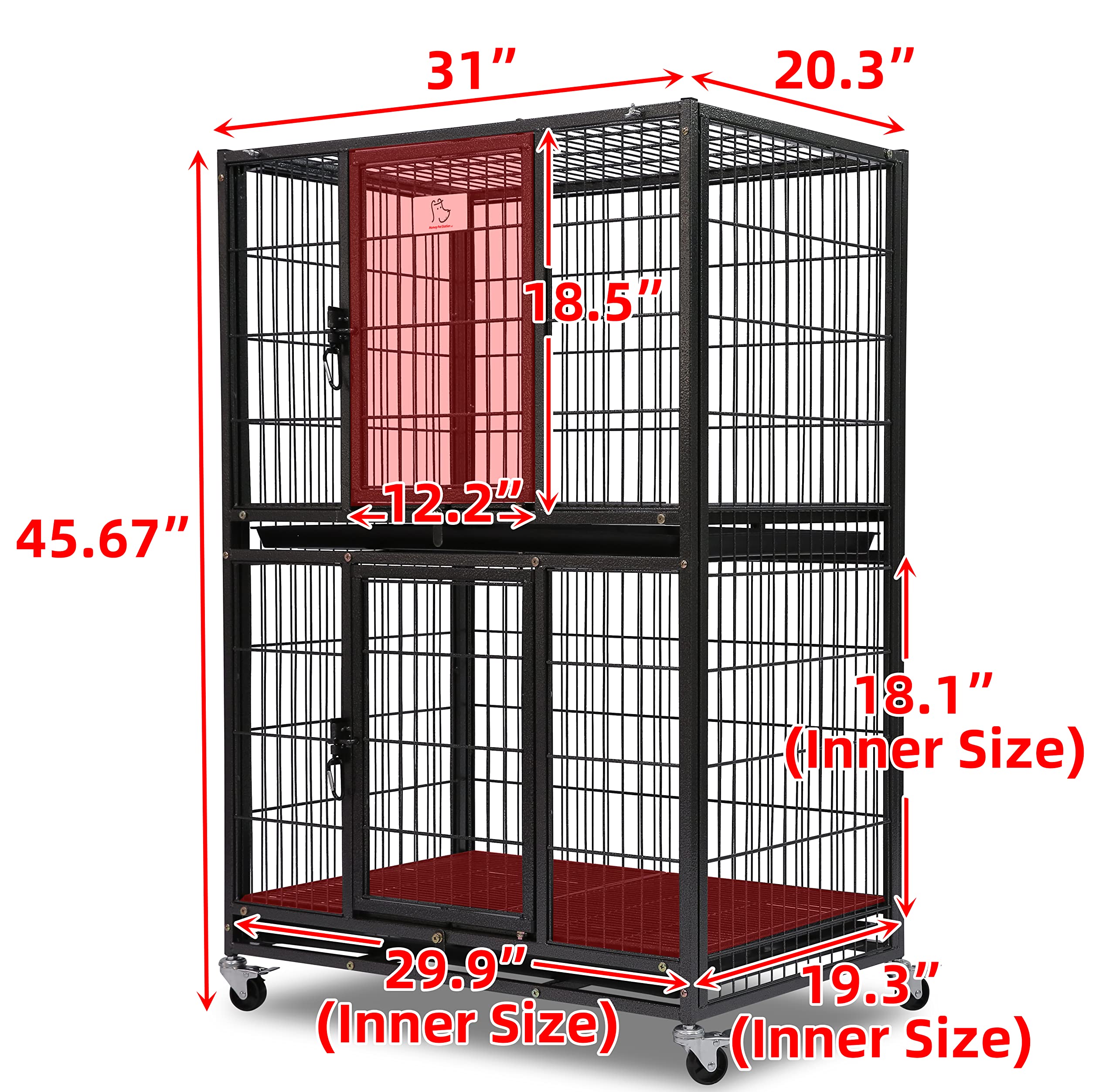 Homey Pet 31 Inch Stackable Heavy Duty Dog Crate Cage Kennel With Four Lockable Wheels, Removable Tray, Escape Proof Wire Drop D