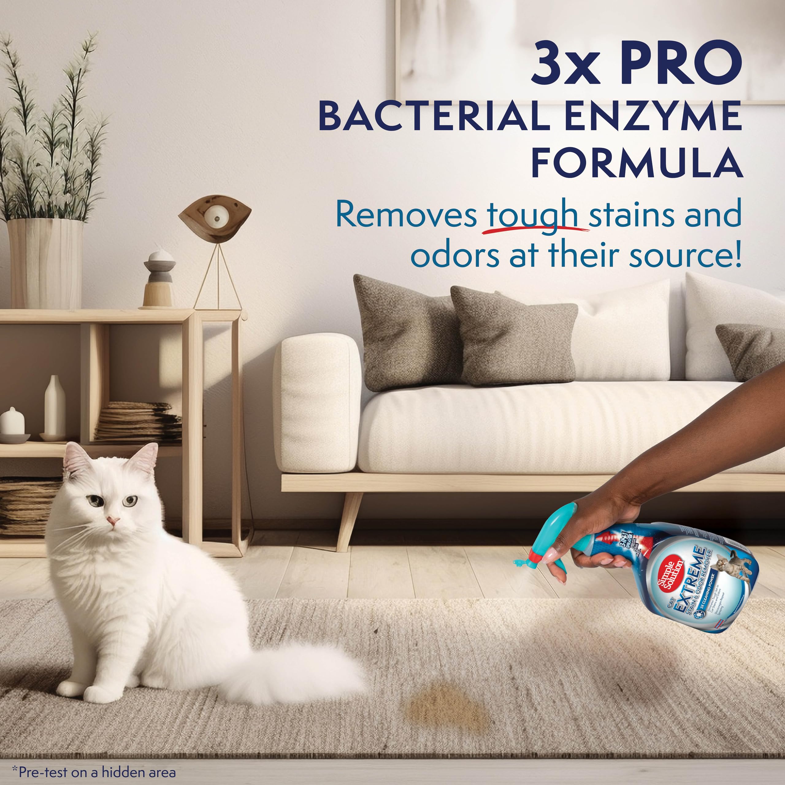 Simple Solution Cat Extreme Pet Stain And Odor Remover - Enzymatic Cleaner With 3X Pro-Bacteria Cleaning Power - 32 Ounces
