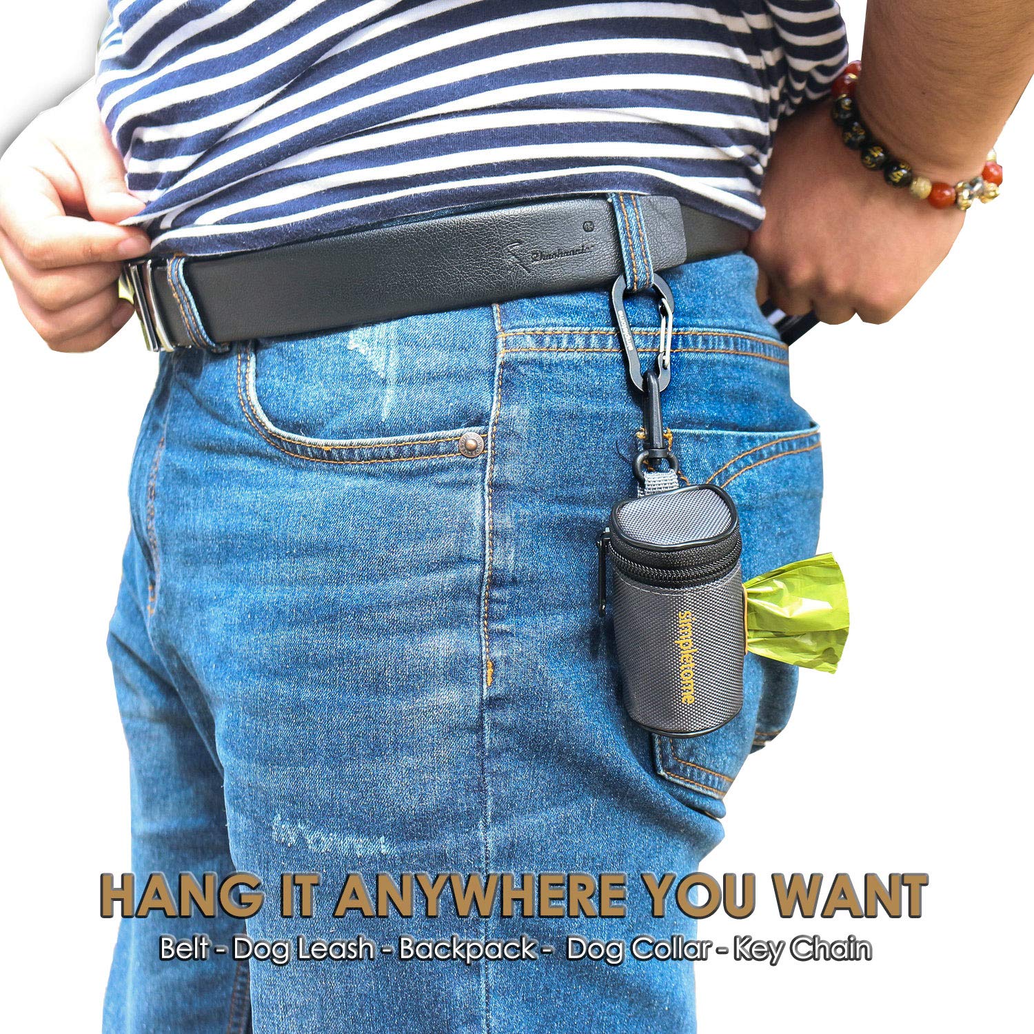 Simpletome Dog Waste Bag Dispenser For Leash Belt Waterproof 1680D Oxford Ykk Zipper (Grey)