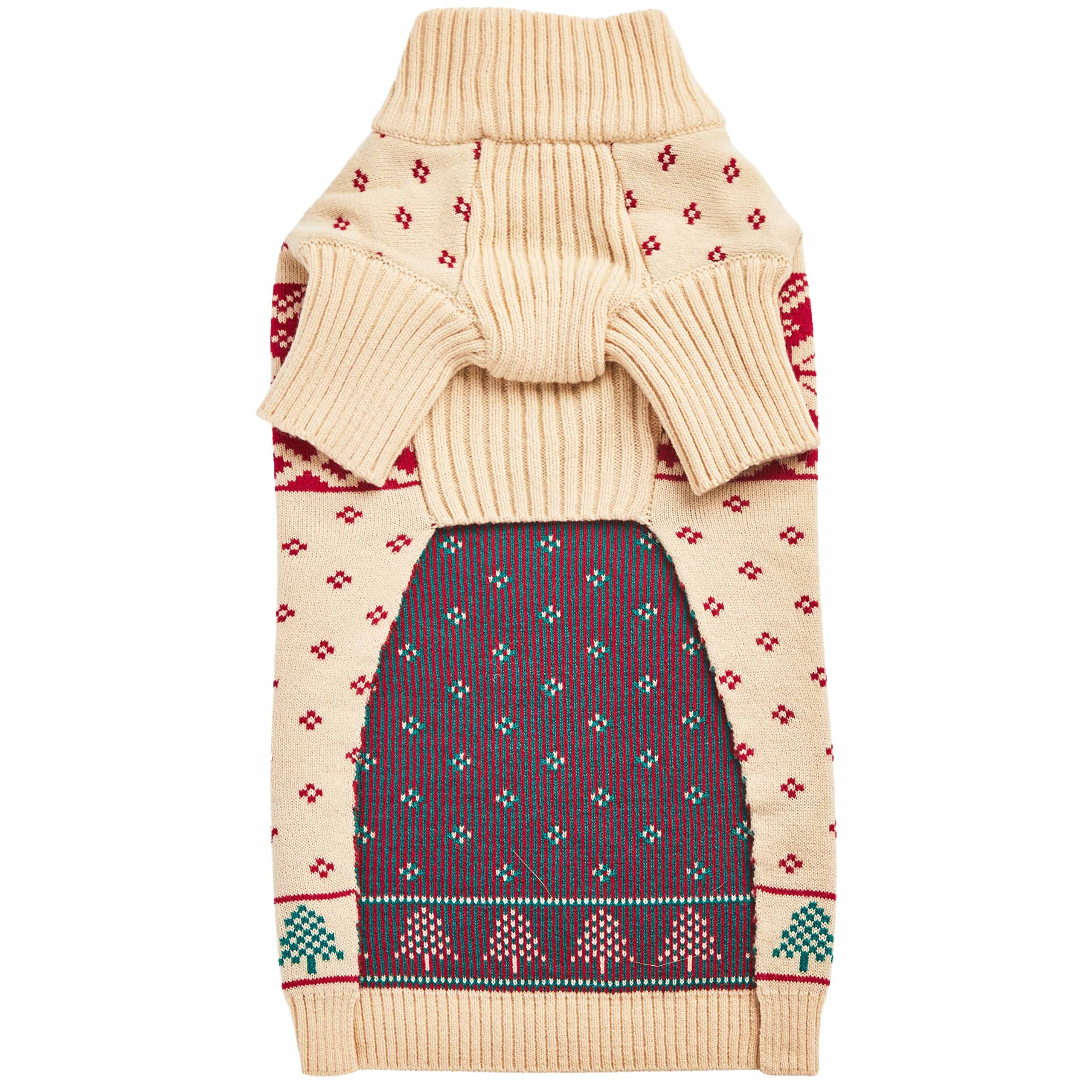 Blueberry Pet Christmas Tree And Snowflake Dog Sweater In Light Beige, Back Length 18', Pack Of 1 Clothes For Dogs