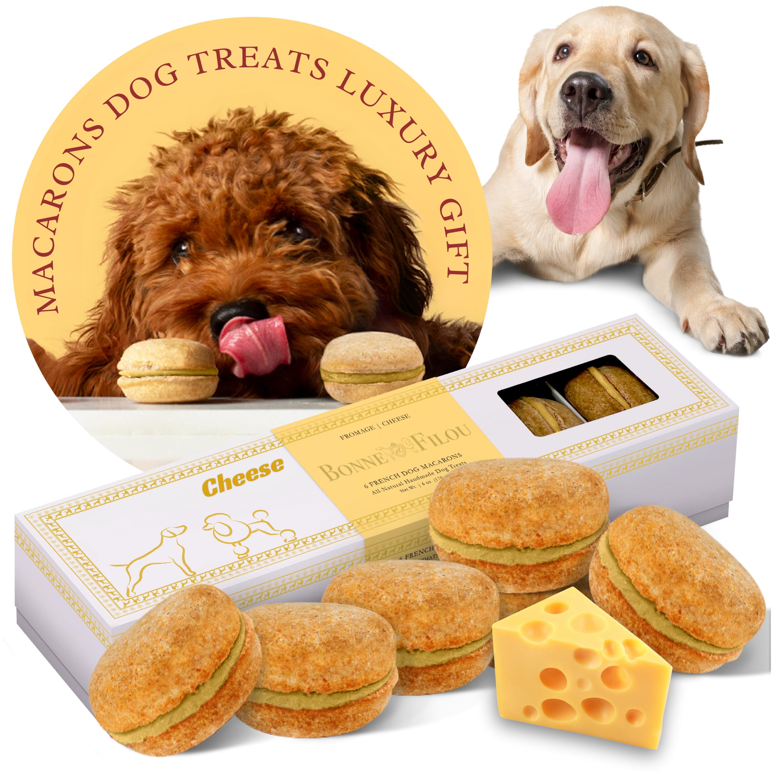 Bonne et Filou Dog Treats Cheese Cupcakes, Dog Birthday Gift for Medium to Large Breed - Gourmet Macaron Cakes, Healthy & Delici