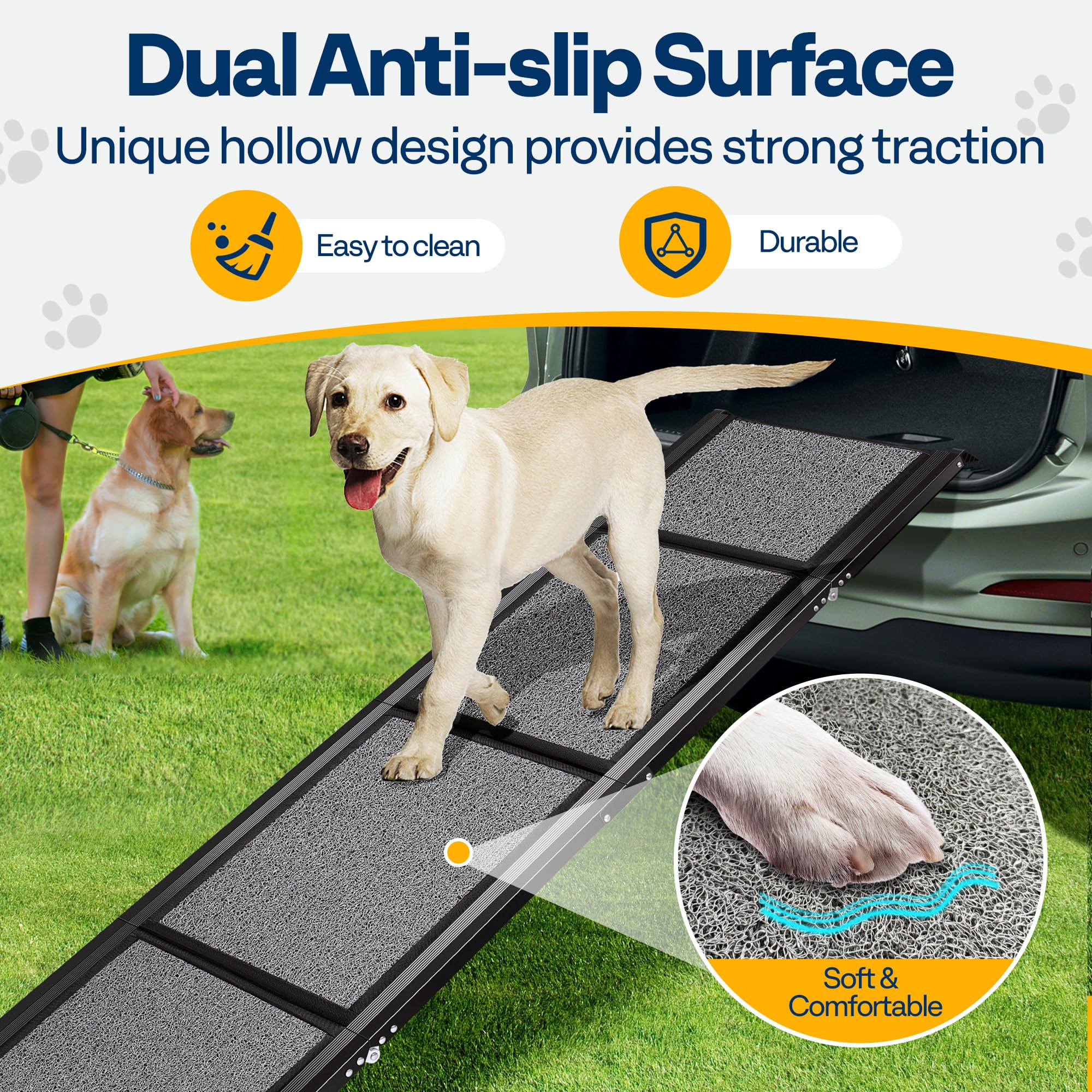 Vivohome Dog Ramp For Car, Stairs, 71'' X 20'' Extra Long & Wide Folding Dog Ramp With Anti-Slip Soft Surface For Medium Or Larg
