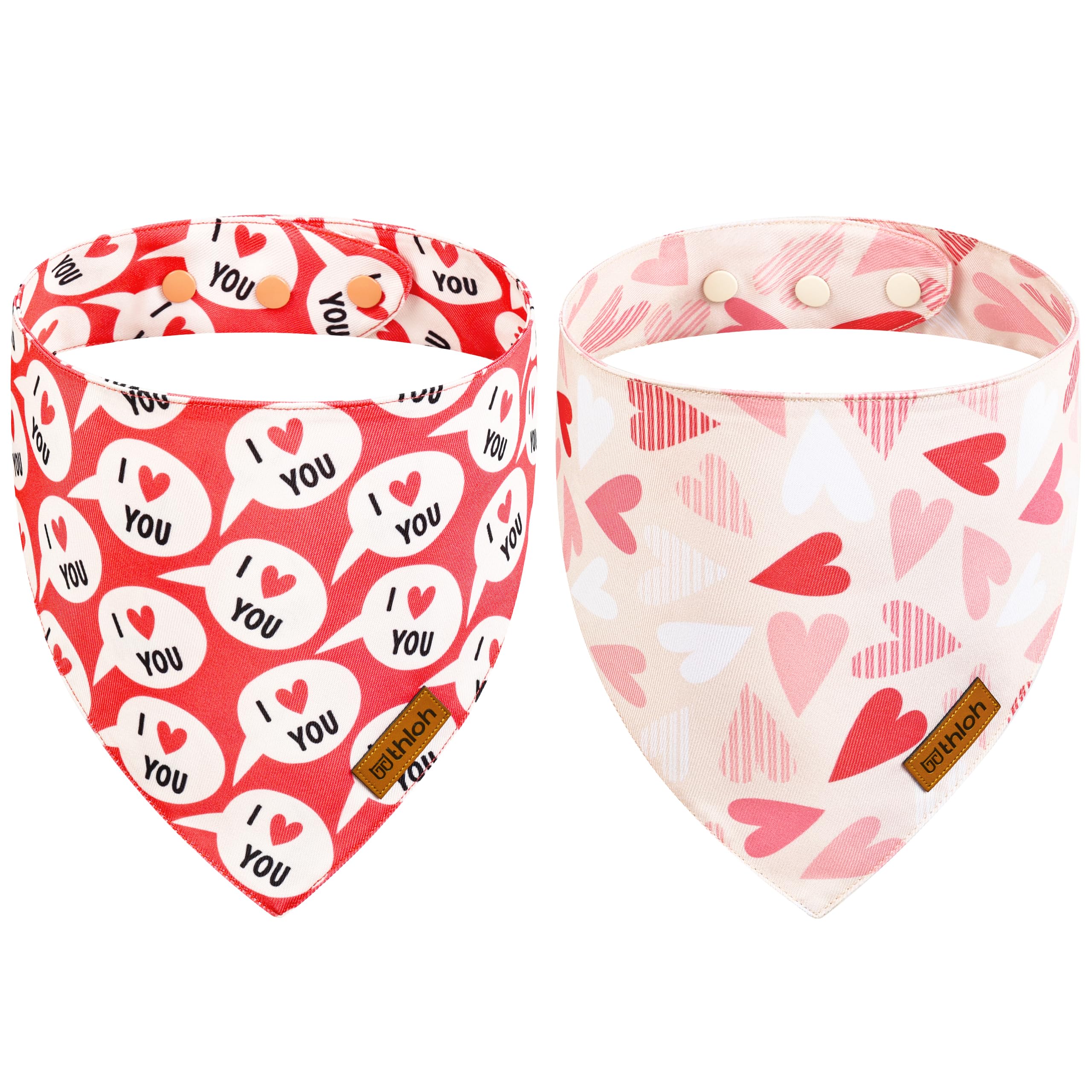 Thloh Dog Bandanas With Snap Button - 2 Pack Reversible Heart Dog Scarf For Boy & Girl, Premium Durable Fabric, Pet Bandana For 