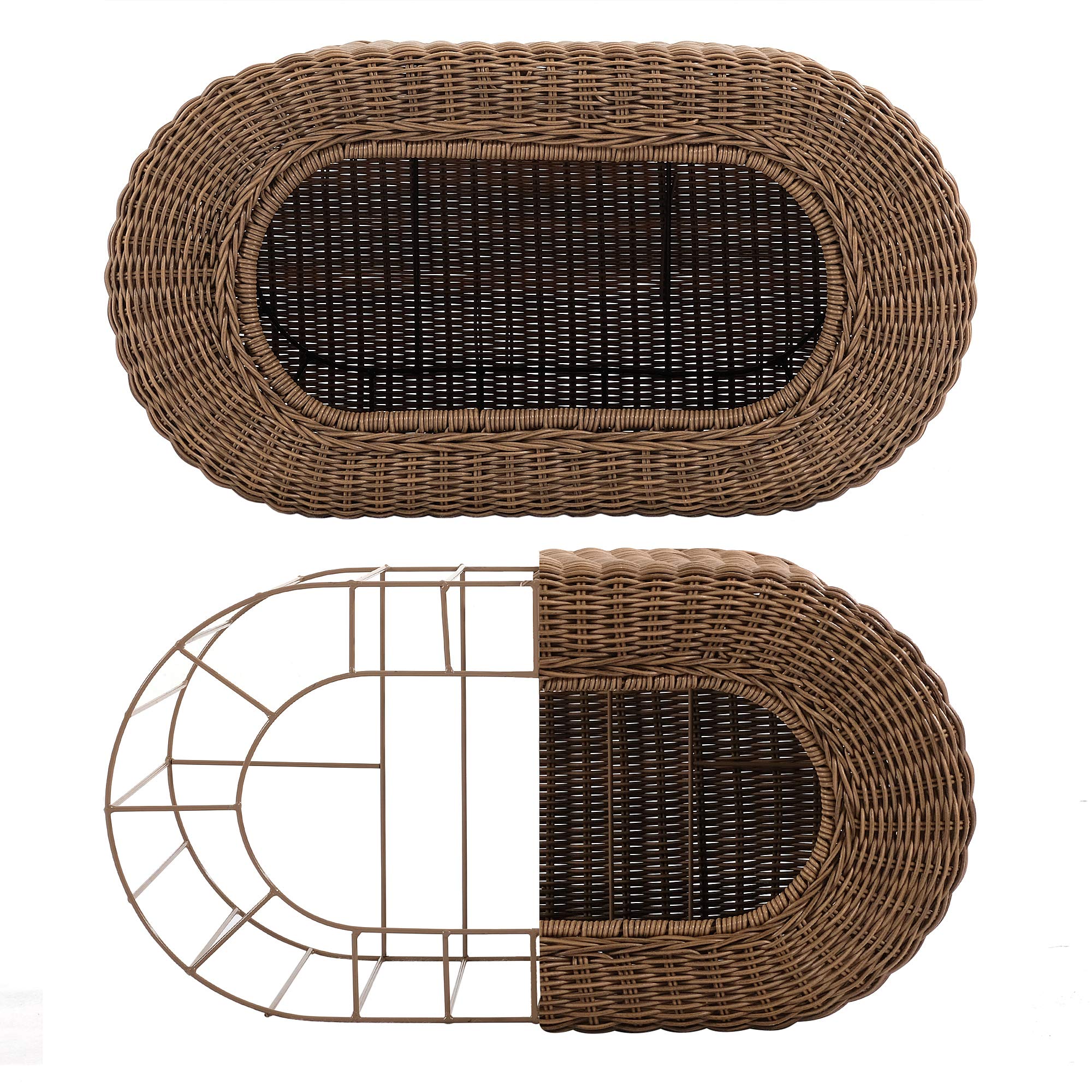 Fun Stackable Cat Condo - Interactive Play Faux Rattan Cat House With Enclosed Bed, Pet Friendly Top/Side Entries