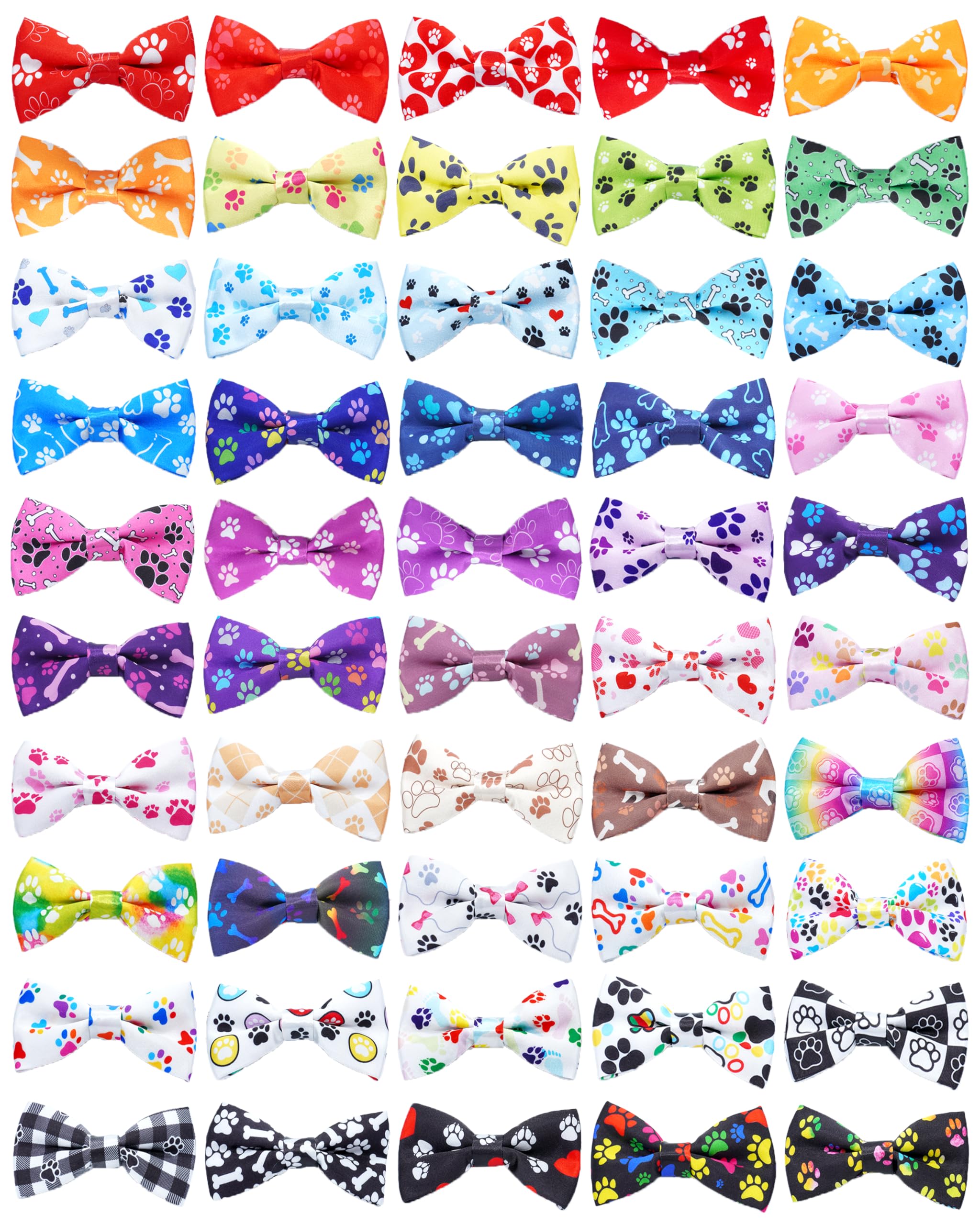 Pet Show 50 Pack Small Dog Bow Ties Collar Paw Print Puppy Adjustable Bowties Neckties For Medium Dogs Cats Bowknots Bulk Pet Gr