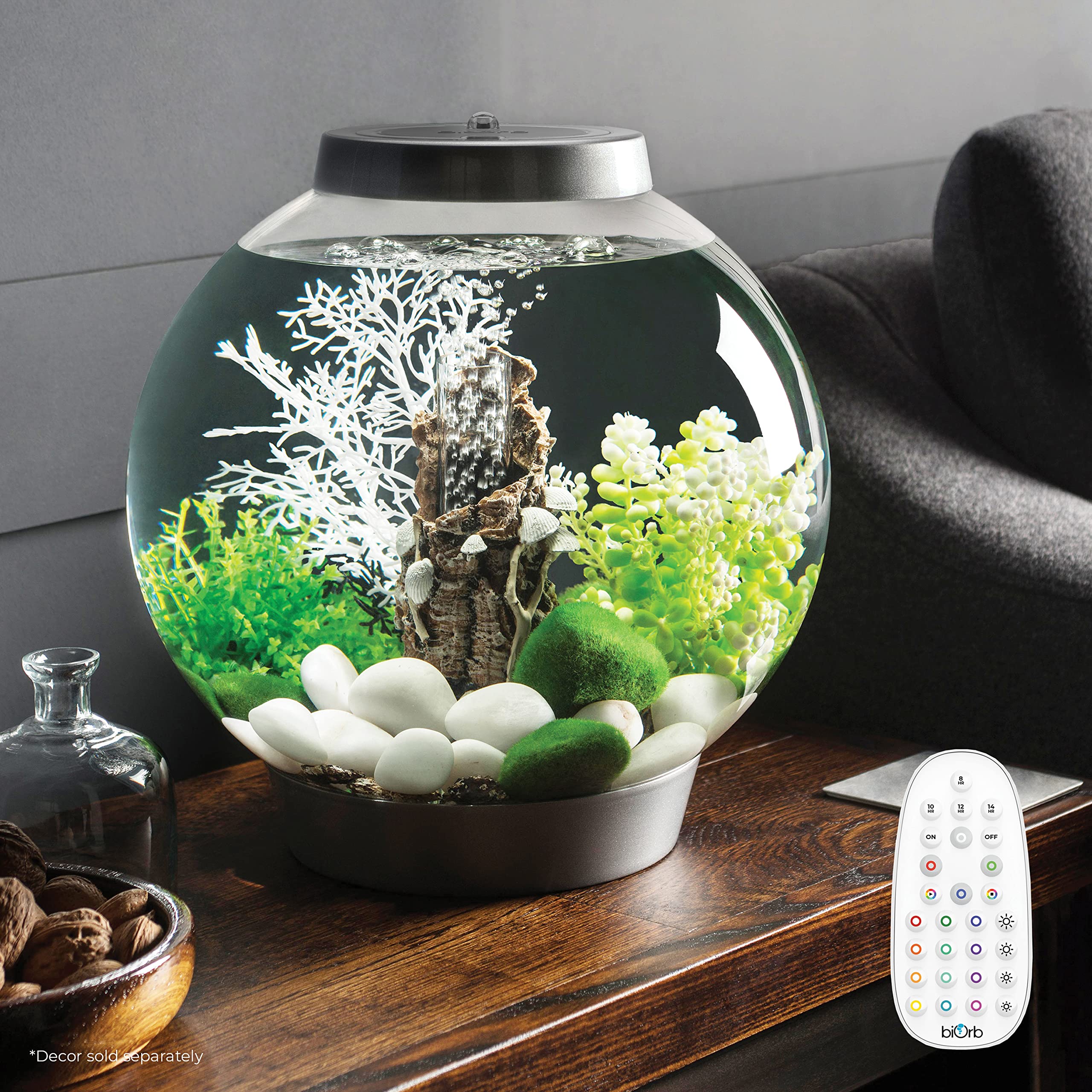 biOrb Classic 15 Acrylic 4-Gallon Aquarium with Multi-Color Remote-Controlled LED Lights Modern Compact Tank for Tabletop or Des