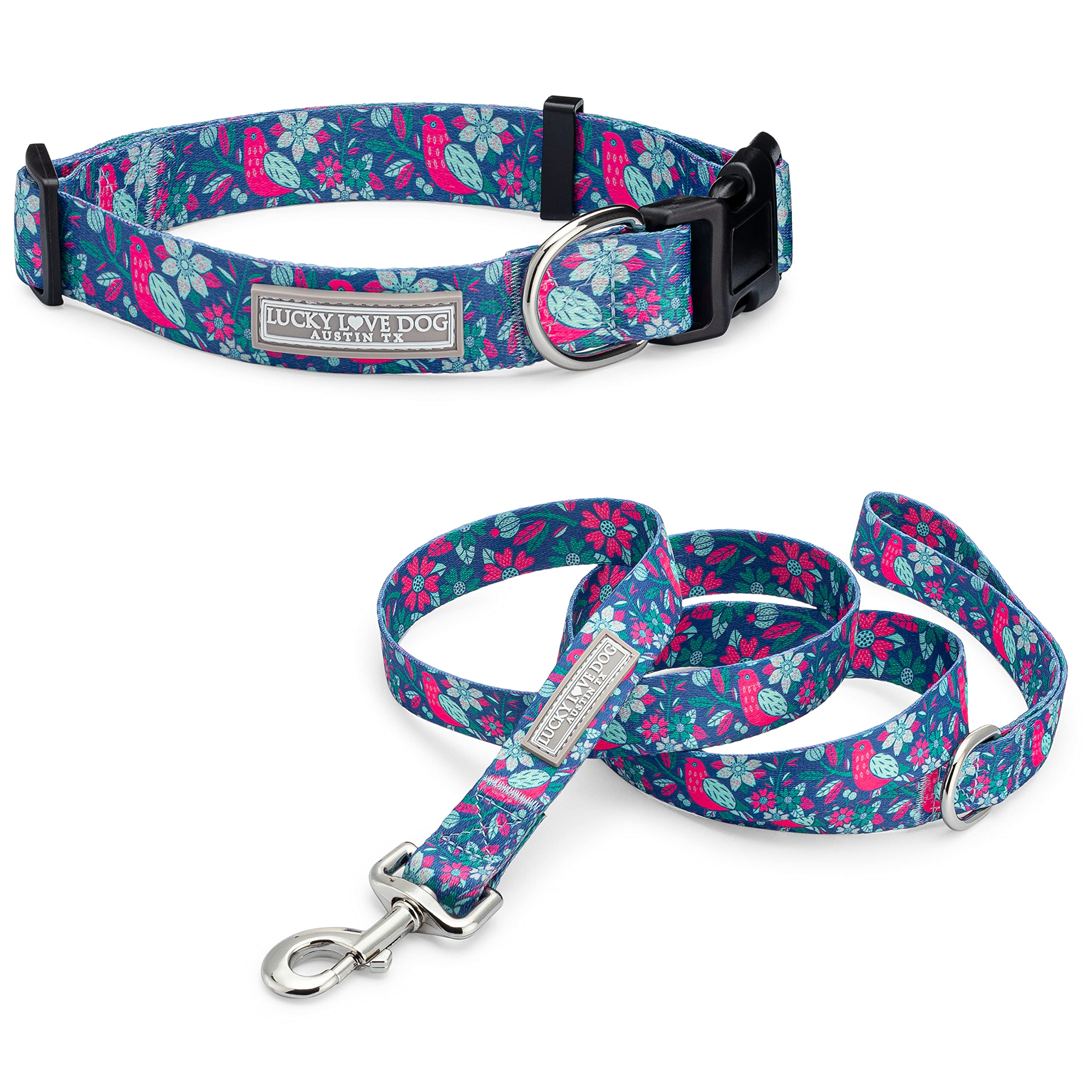 Lucky Love Dog Collar And Leash Combo, Vivid Floral Matching Girl Dog Leash And Collar Set For Small Dogs - (Carriebelle Combo, 