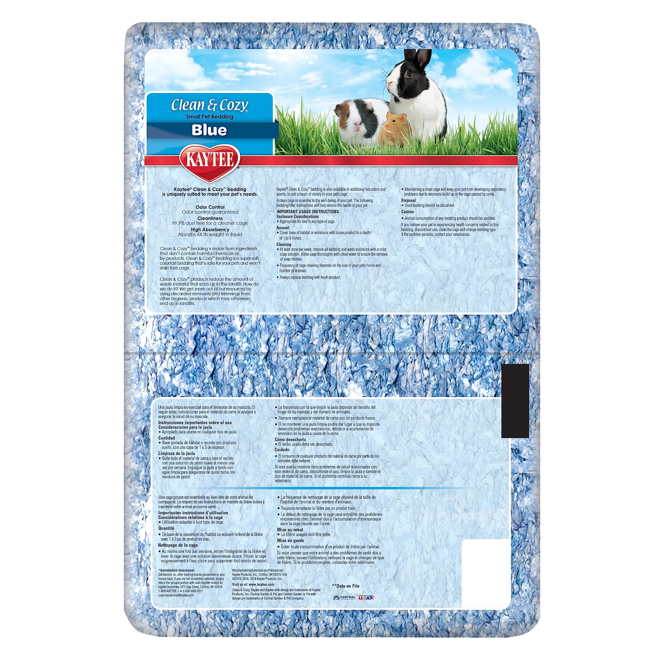 Kaytee Clean & Cozy Blue Bedding For Guinea Pigs, Rabbits, Hamsters, Gerbils And Chinchillas, 49.2 Liter