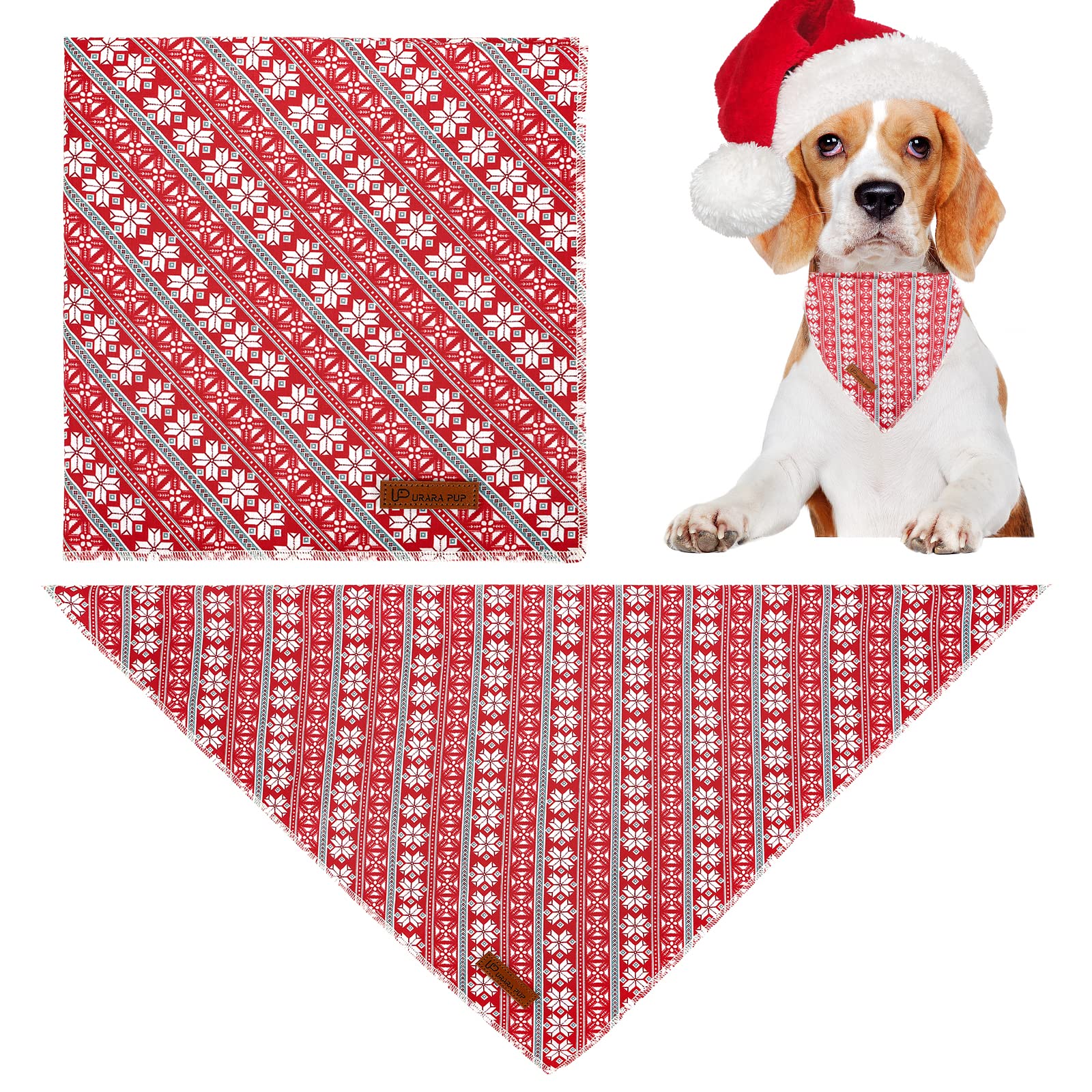 Up Urara Pup Christmas Dog Bandana - Snowman Triangle Bid Scarf For Girl Boy, Cotton Pet Kerchief, Cute Red, Adjustable Winter P