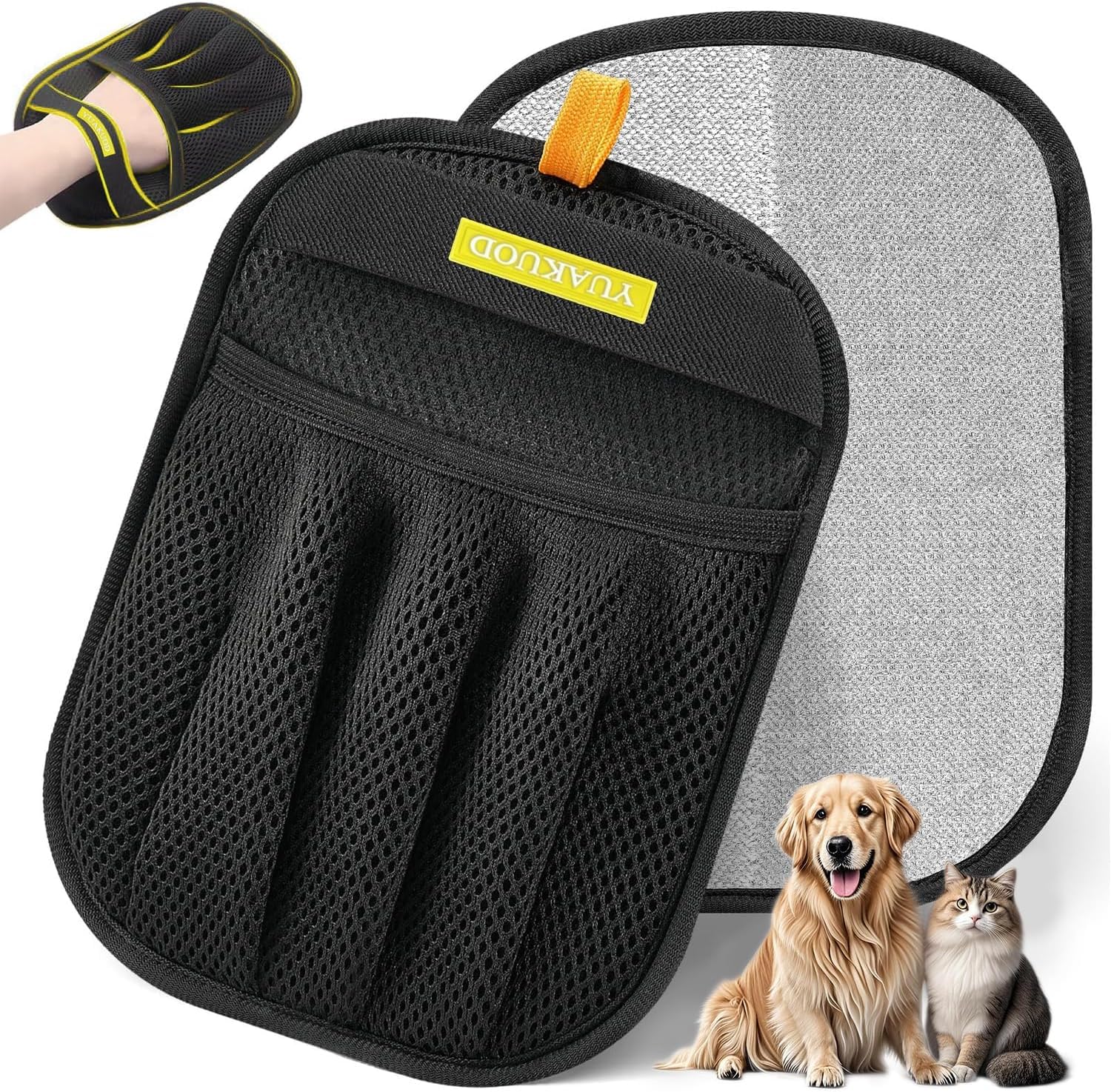 YUAKUOD Pet Hair Removal Glove for Cats & Dogs, Upgraded Five-Finger Electrostatic Pet Hair Gloves, Reusable Magic Brush Pet Hai