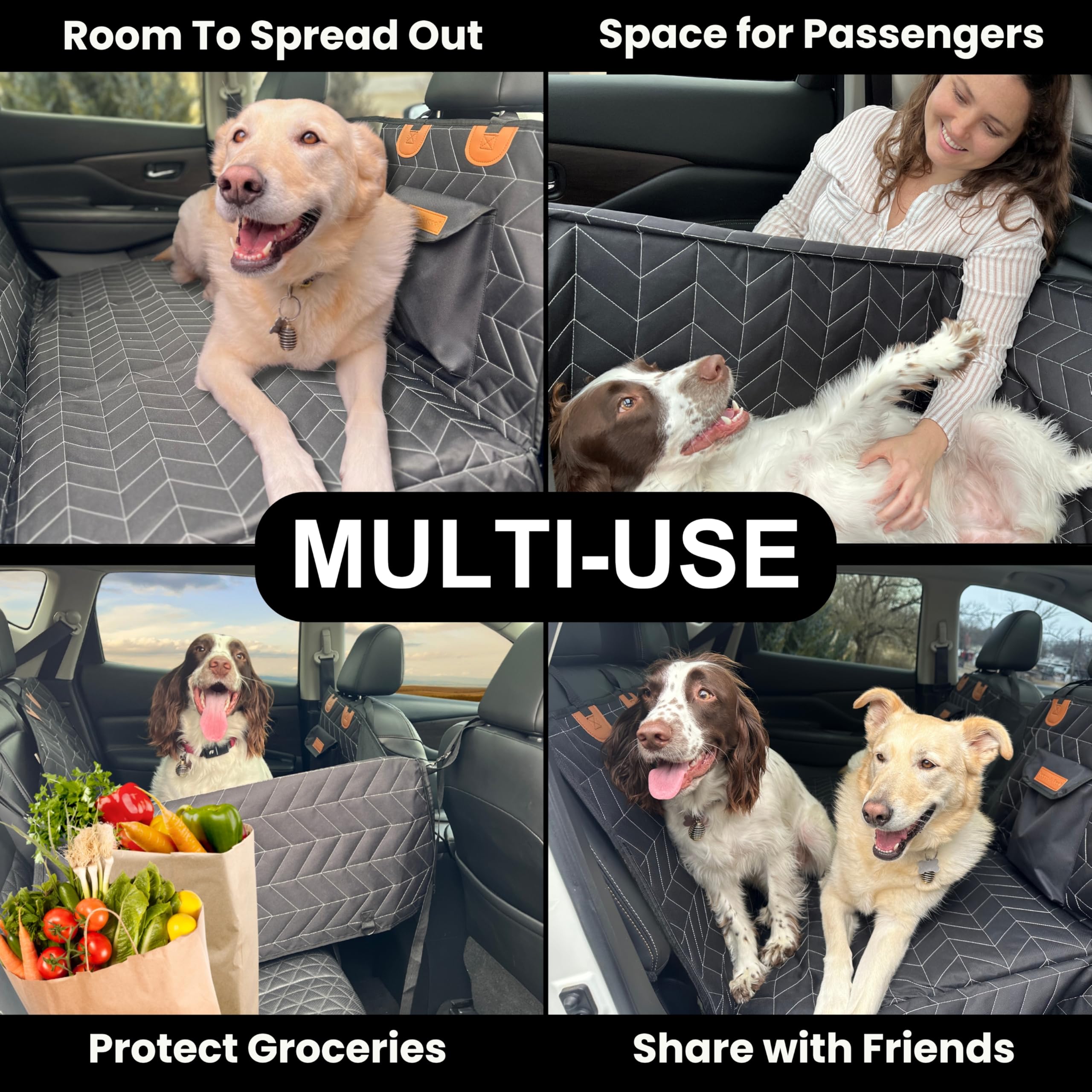 Boops & Floofs Convertible Back Seat Extender For Dogs, Half Seat Extender, Non-Slip Waterproof Hard Bottomed Hammock, Allows Pa