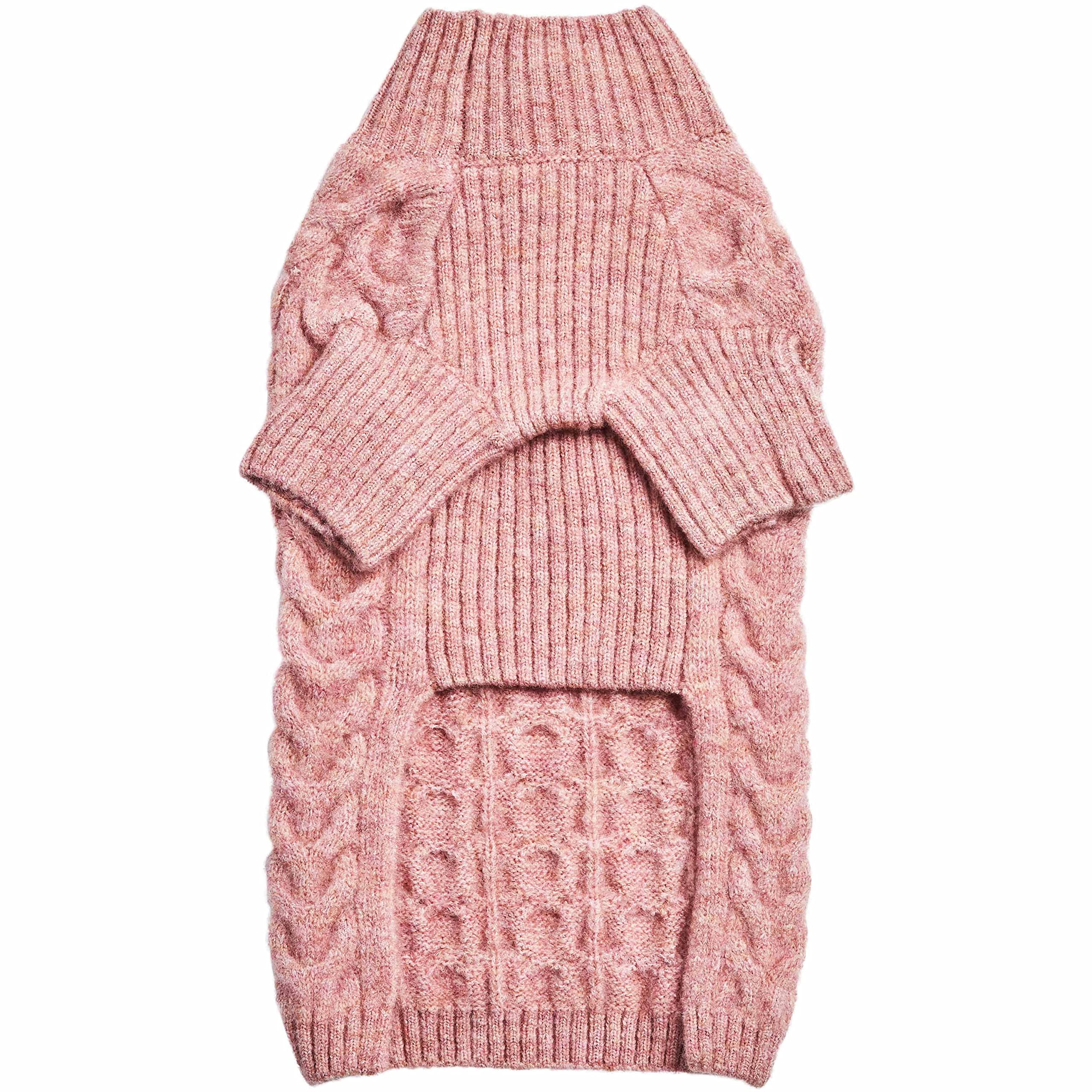 Blueberry Pet Classic Fuzzy Textured Knit Pullover Turtle-Neck Dog Sweater In Rainbow Pink, Back Length 14'', Pack Of 1 Clothes