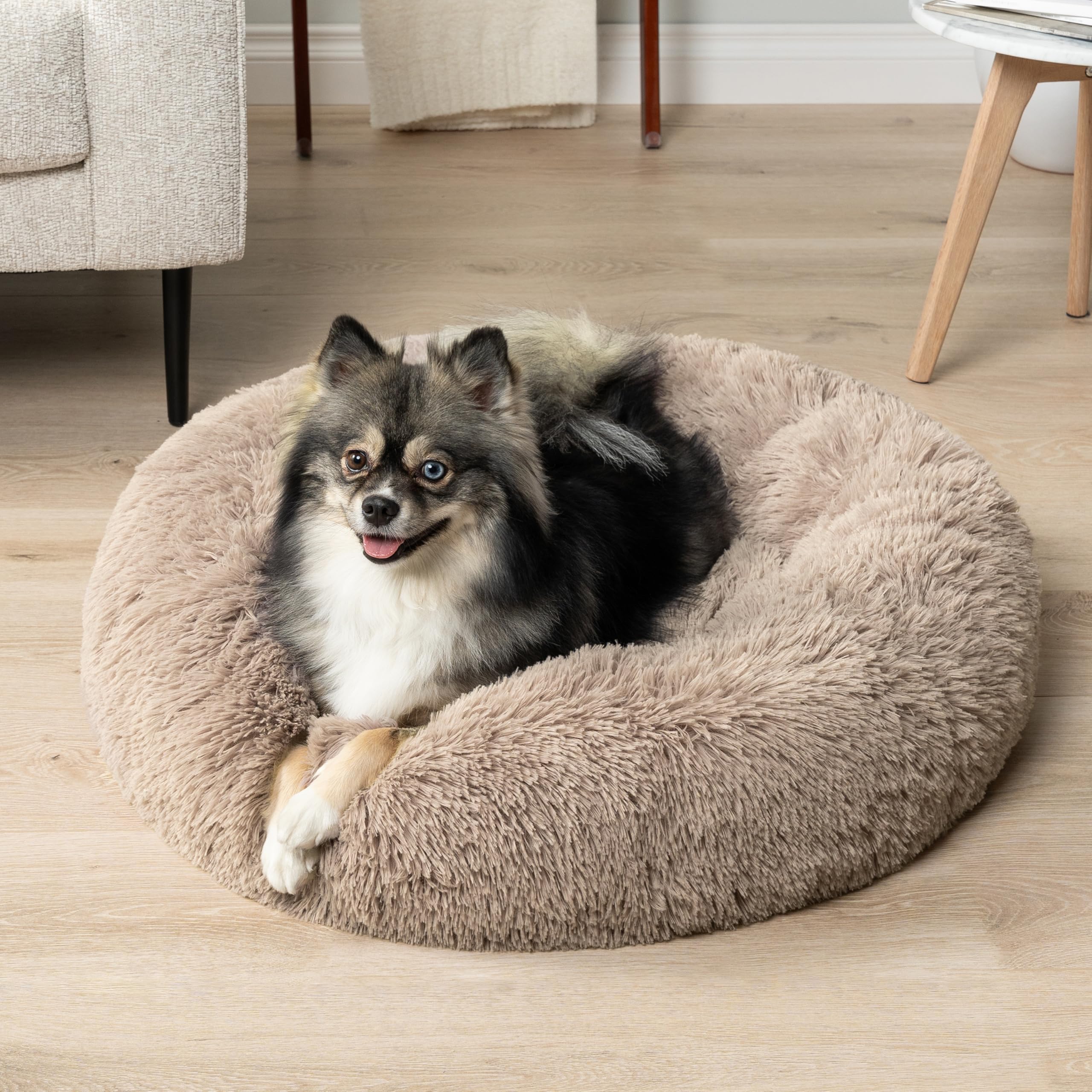 PetAmi Calming Dog Bed for Small Medium Dog Cat, Round Donut Dog Bed Washable, Fluffy Faux Fur Plush Cuddler Pet Kitten Cushion
