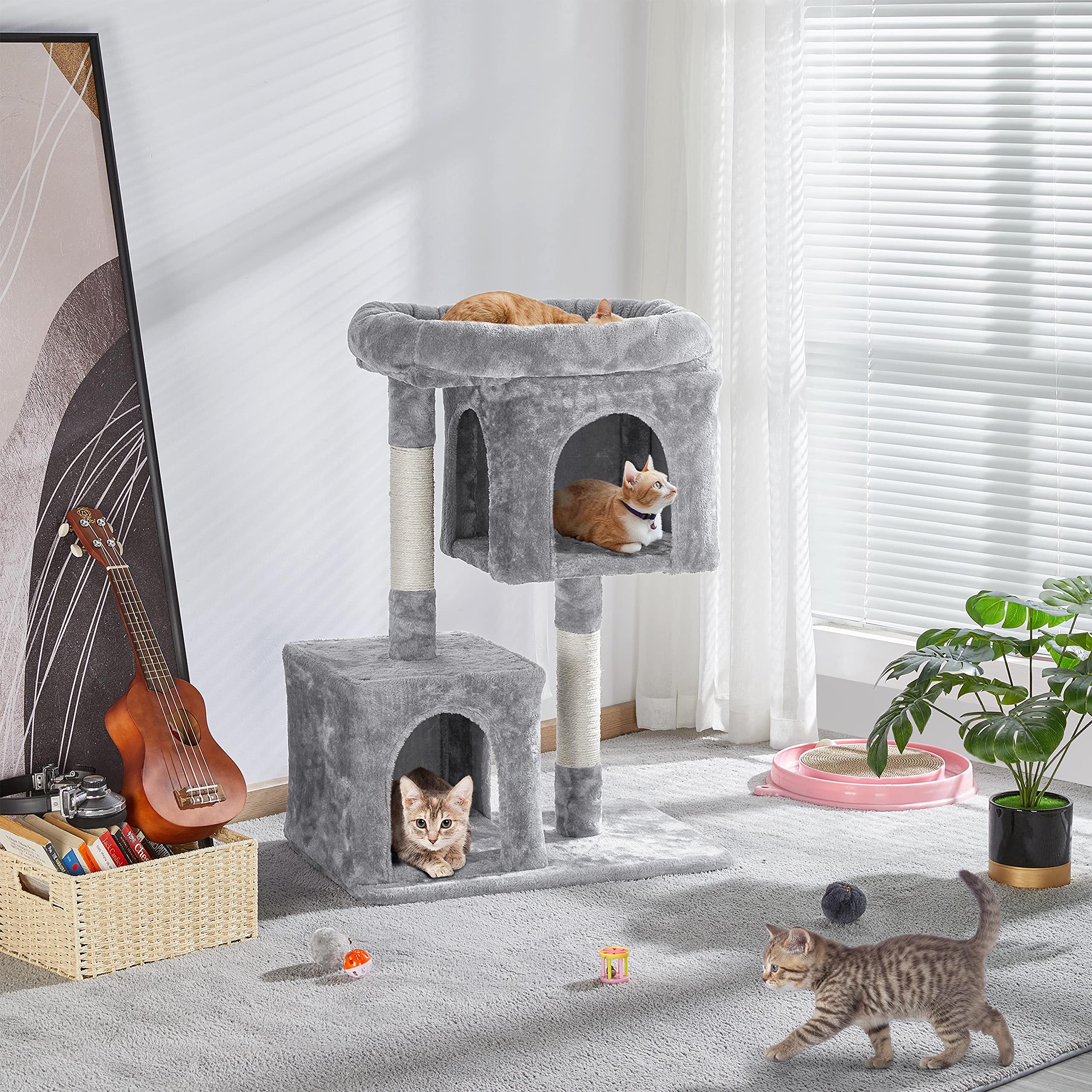 Yaheetech 33.5'' Cat Tree Cat Tower With 2 Cozy Plush Condos & Sisal Scratching Posts Cat Stand House For Cats & Pets