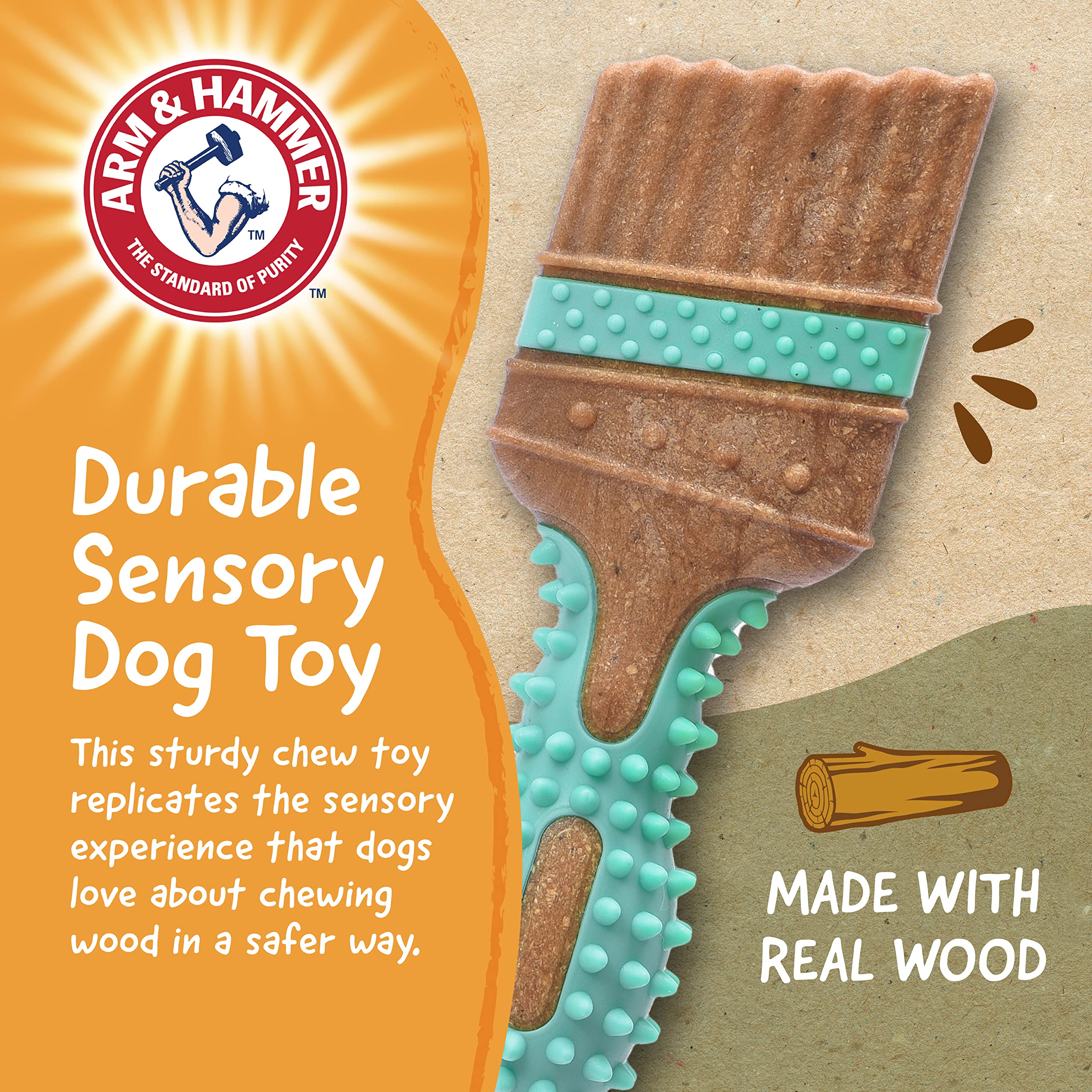 Arm & Hammer Chew Tools Collection Dog Toy - 7.5 Inch Compressed Wood Paintbrush Chew Toy, Durable & Safe Alternative to Chewing Sticks