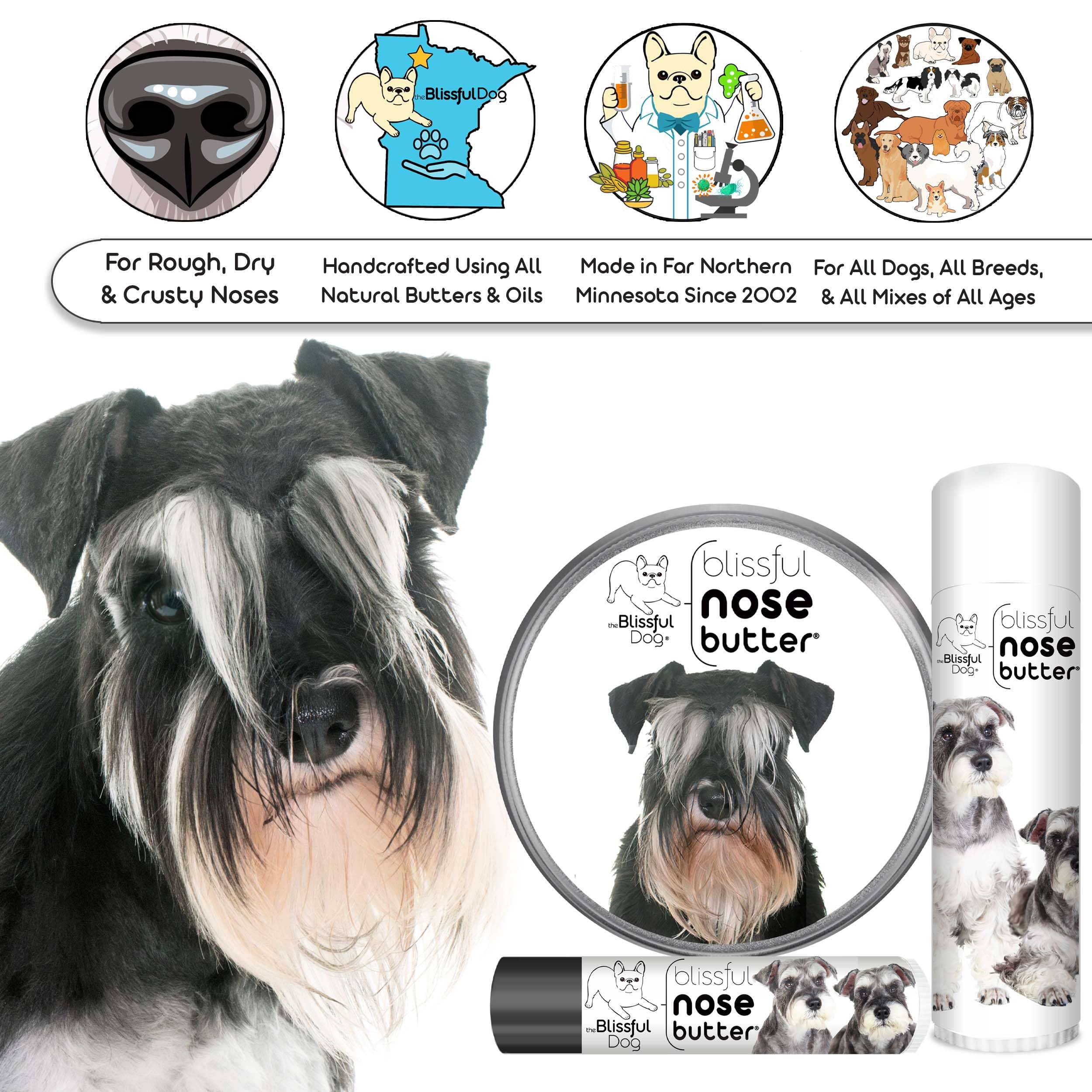 The Blissful Dog Schnauzer Unscented Nose Butter - Dog Nose Butter, 0.50 Ounce