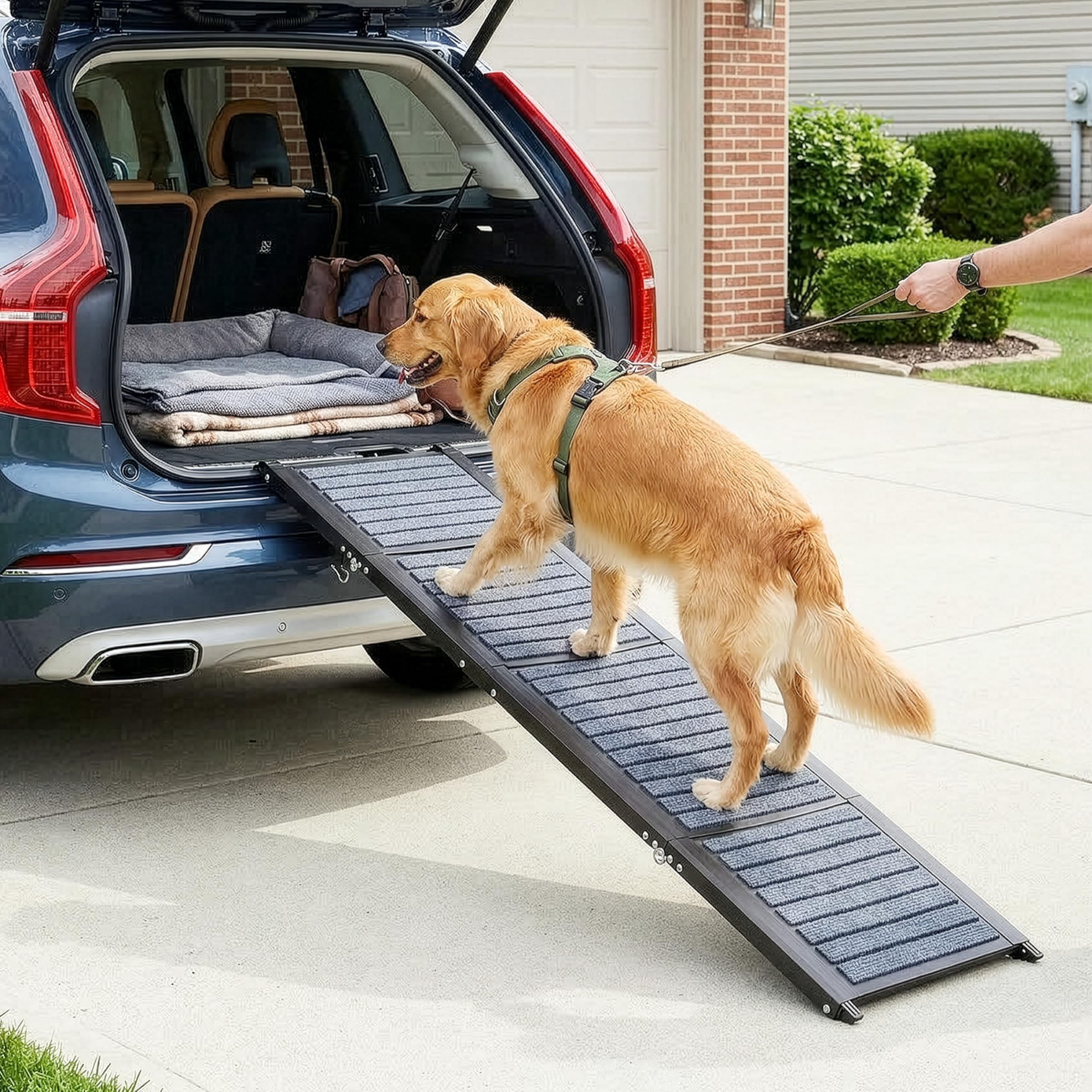 Dog Ramp - 72    x 19.5    Folding Dog Ramp for Car, Truck, SUV, or RV - Portable Ramps for Large Pets with Non-Slip Rug Surface