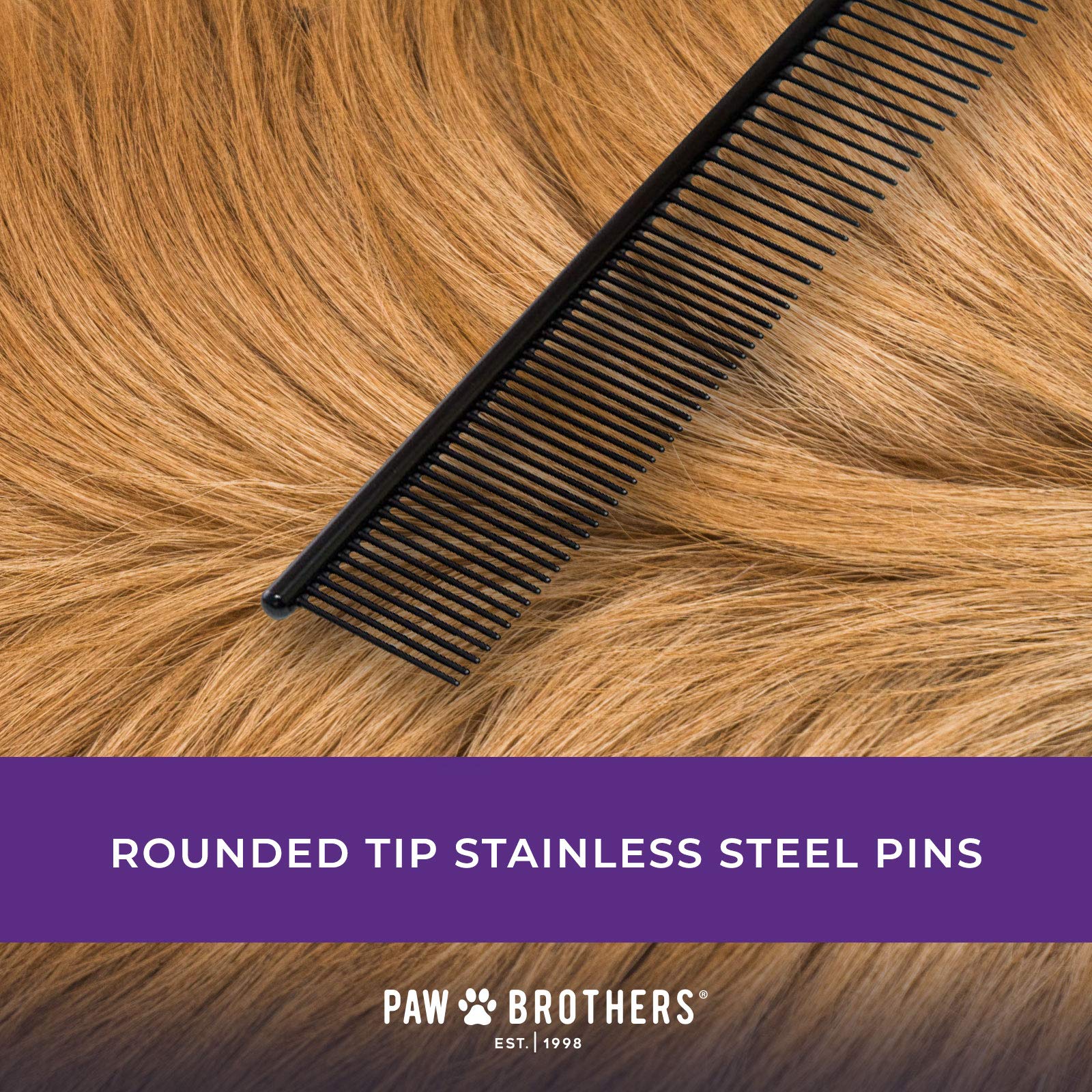 Ryan'S Pet Supplies Paw Brothers Greyhound Style Teflon Comb For Dogs, Professional Grade, True Teflon, Fine/Medium, Ergonomic Handle, 7.5 In.