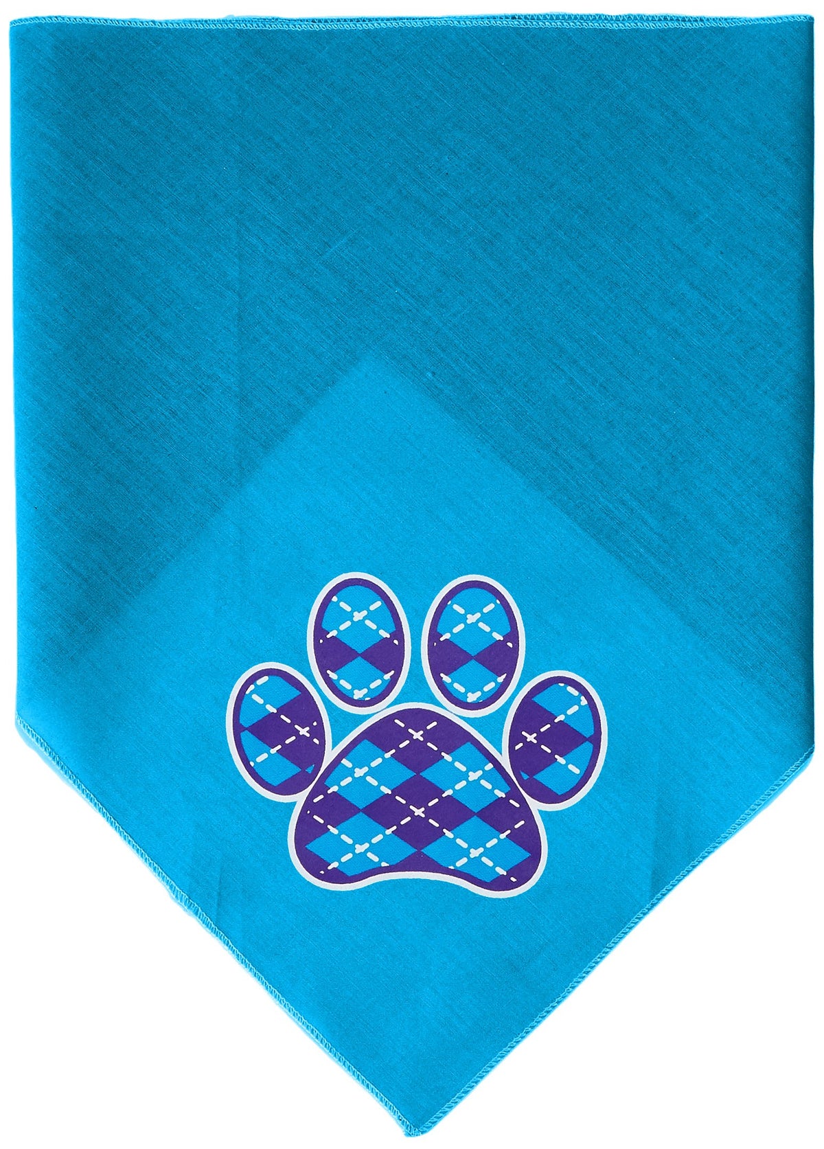 Pet and Dog Bandana Screen Printed, &quot;Purple Argyle Paw&quot; Turquoise Large