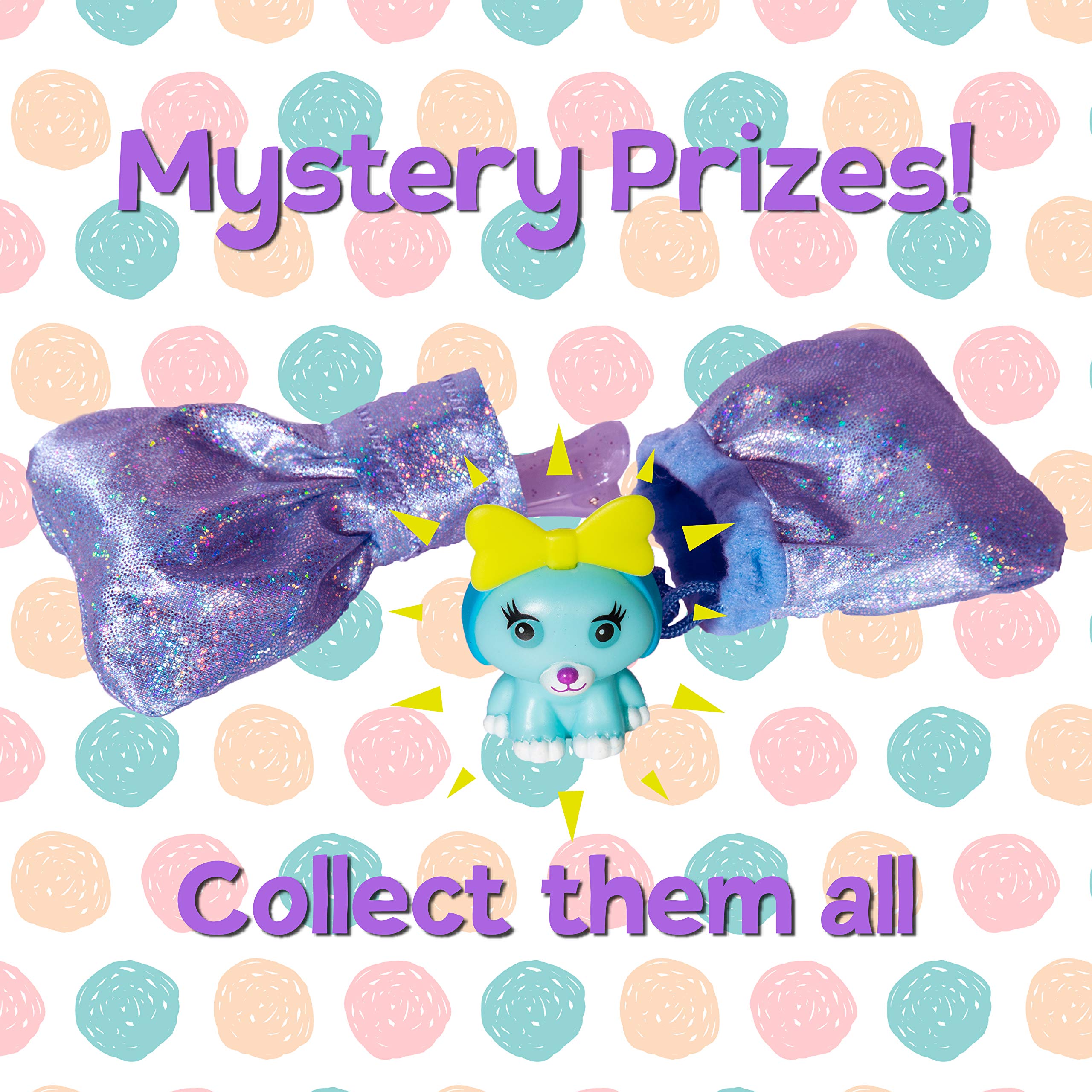 Little Bow Pets Stuffed Animals - Large Soft Fluffy Plush Blue Puppy Dog Heart Bow Pet With Purple Sparkle Surprise Bow - 2 Surprise Toys Inside Bow