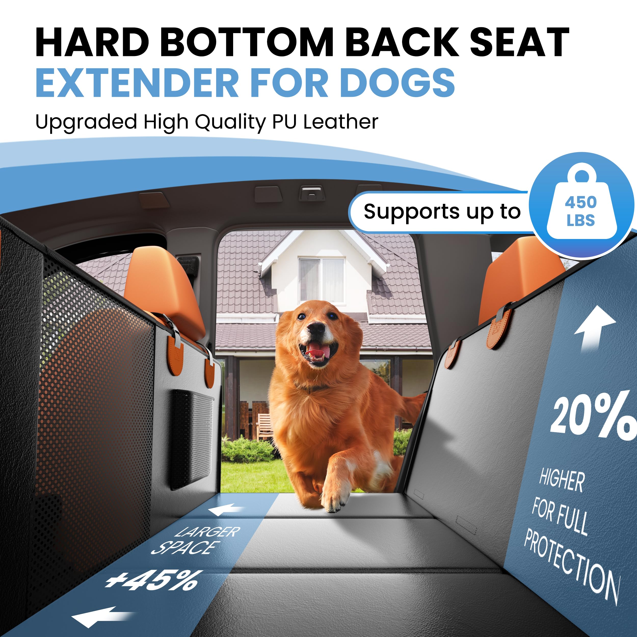 Dog Car Seat Cover For Back Seat, Hard Bottom Back Seat Extender For Dogs, Waterproof Dog Hammock For Truck Support To 400Lbs, C