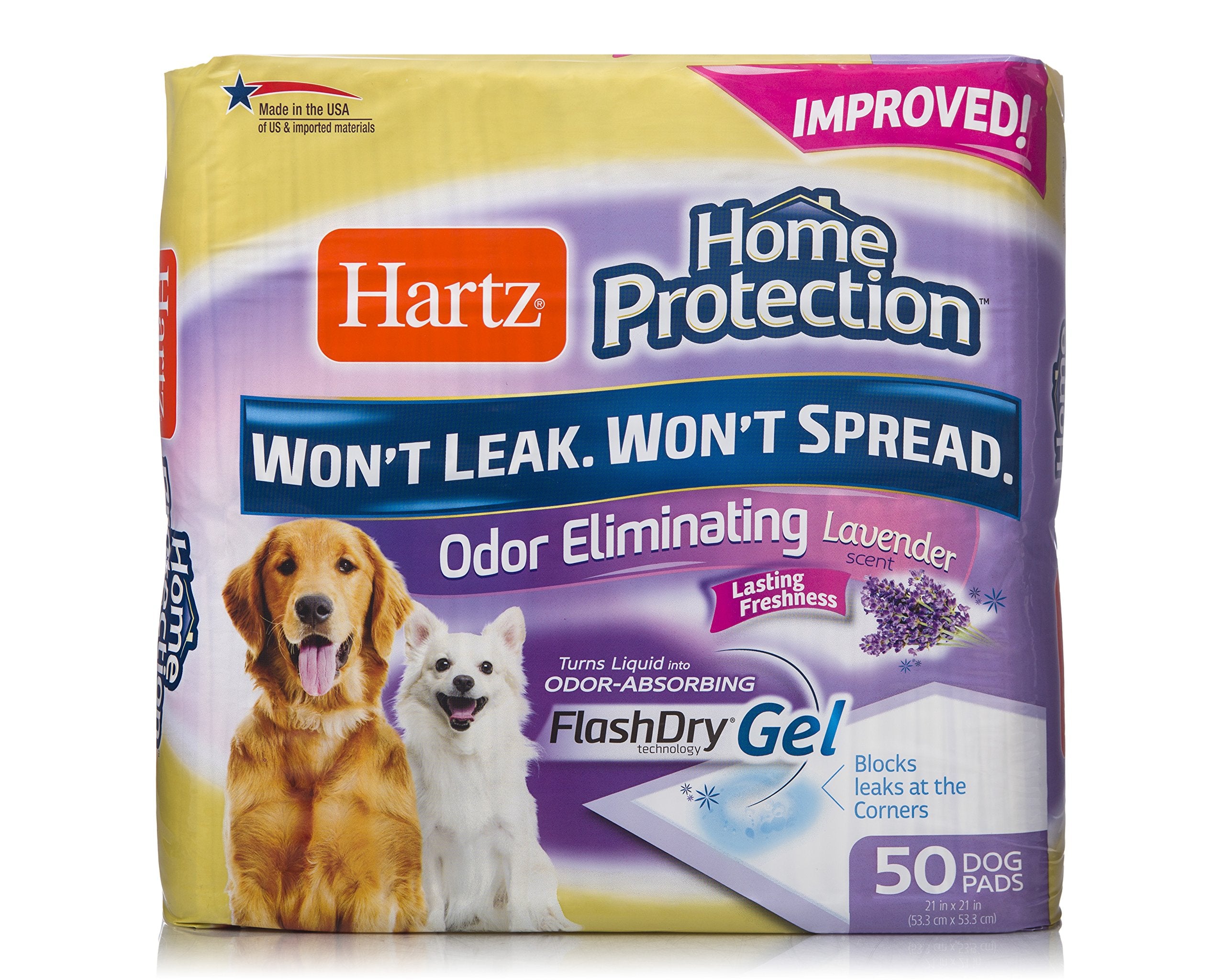 Hartz Home Protection Lavender Scent Odor Eliminating Gel Dog Pads, 21'' X 21'', 50 Count