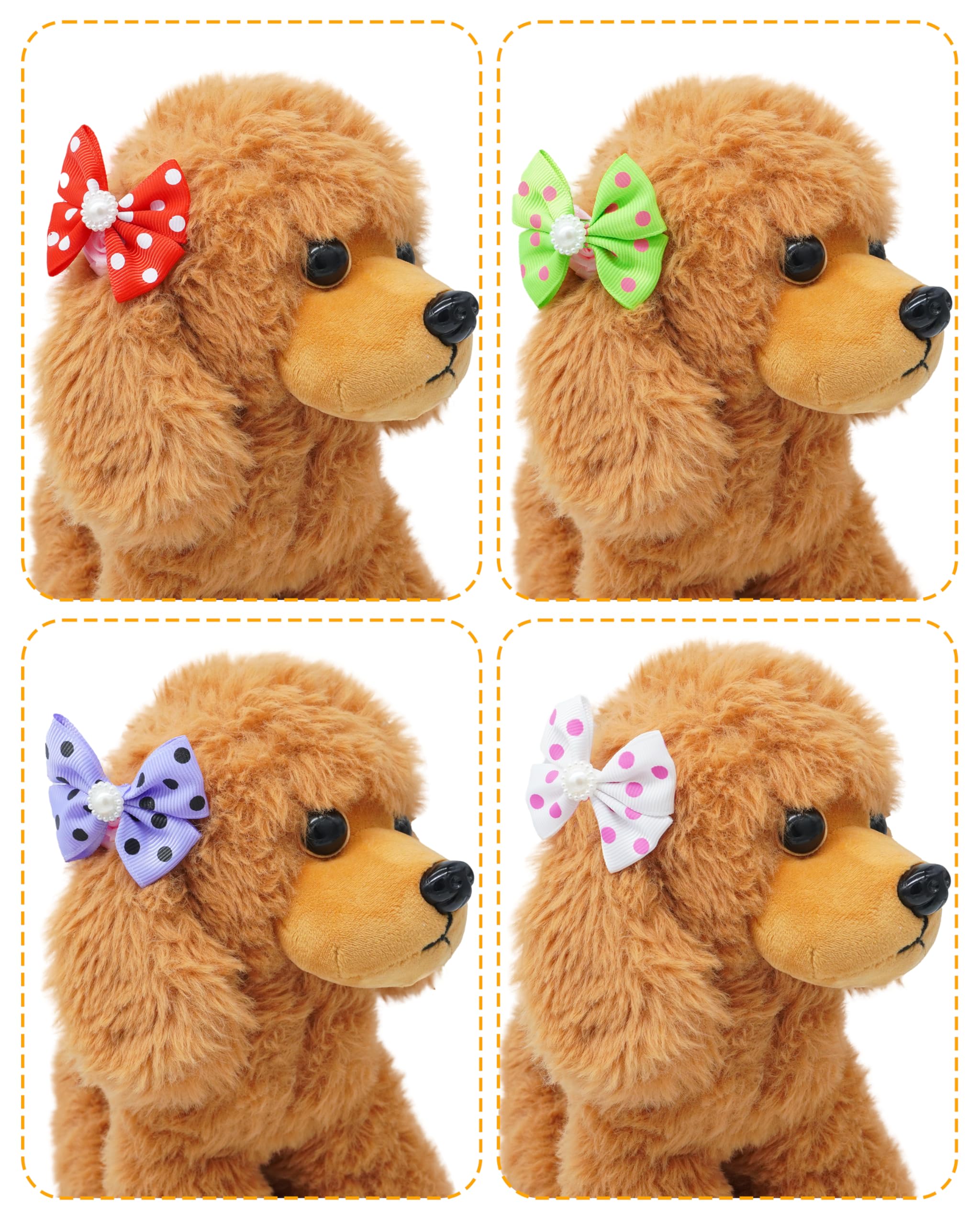 Pet Show 10Pcs 2' Dot Small Dogs Hair Bows With French Clips Yorkie Bowknot Barrette Clips For Medium Dogs Pet Topknot Cat Grooming Hair Accessories